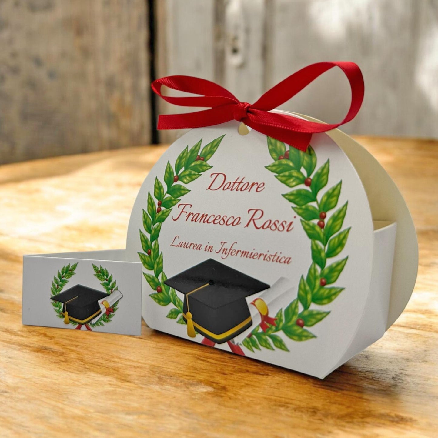 24 + 24 Scatola Bomboniera Portaconfetti Laurea Personalizzata 24 scatole + 24 Bigliettini, nastrino incluso | Tunna L8