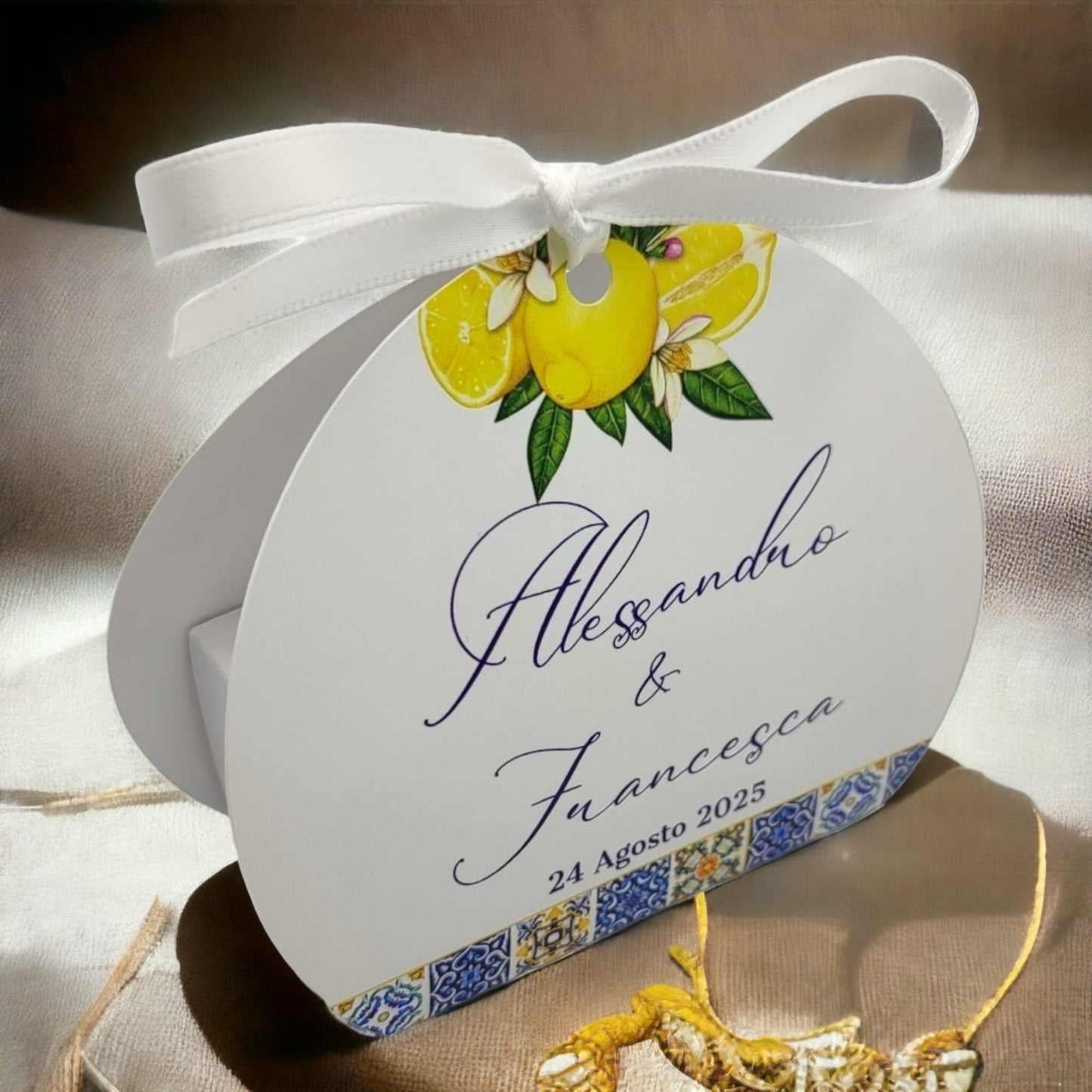 Pz 24+24 | Scatola Portaconfetti personalizzata con nome e data n. 24 scatole confetti + 24 Bigliettini Bomboniera, nastrino per chiusura incluso | Matrimonio 14