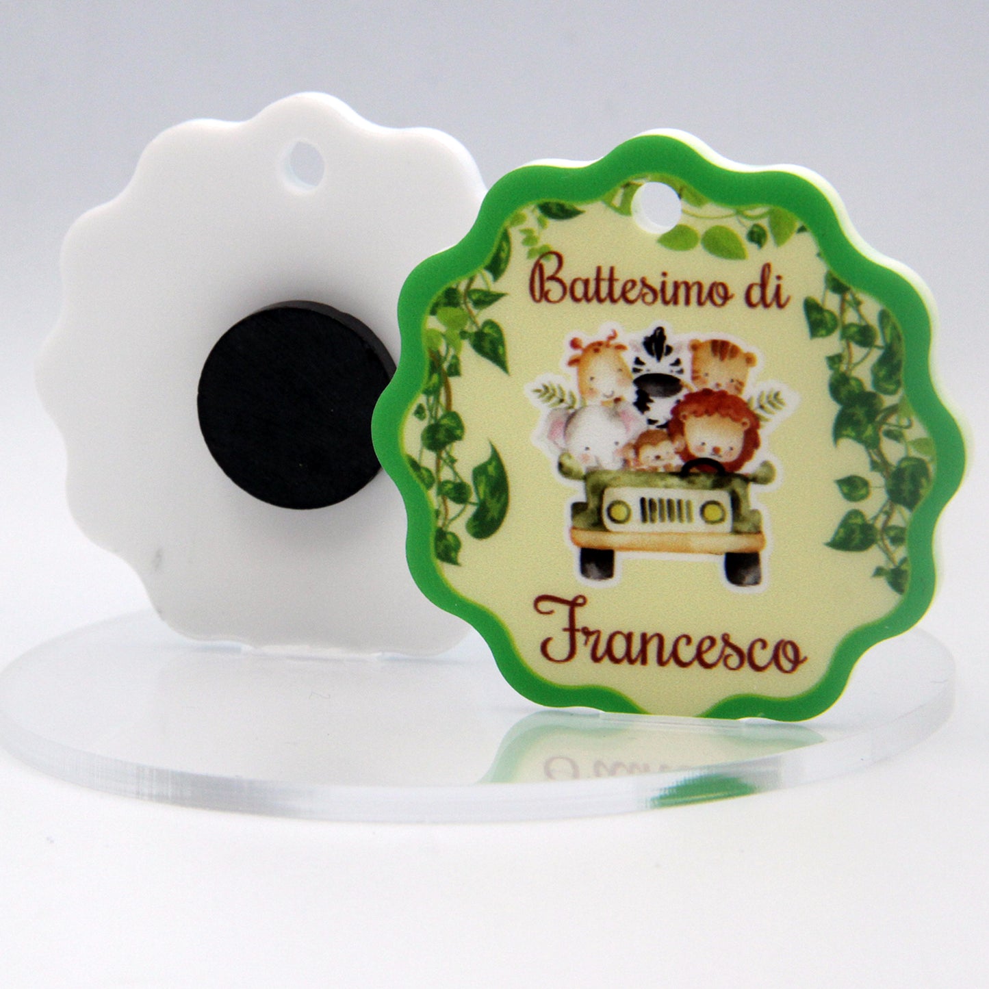 Calamita Personalizzata per Bomboniera Nascita o Battesimo da 24 pz (Safari 10) |  Spedizione Gratuita