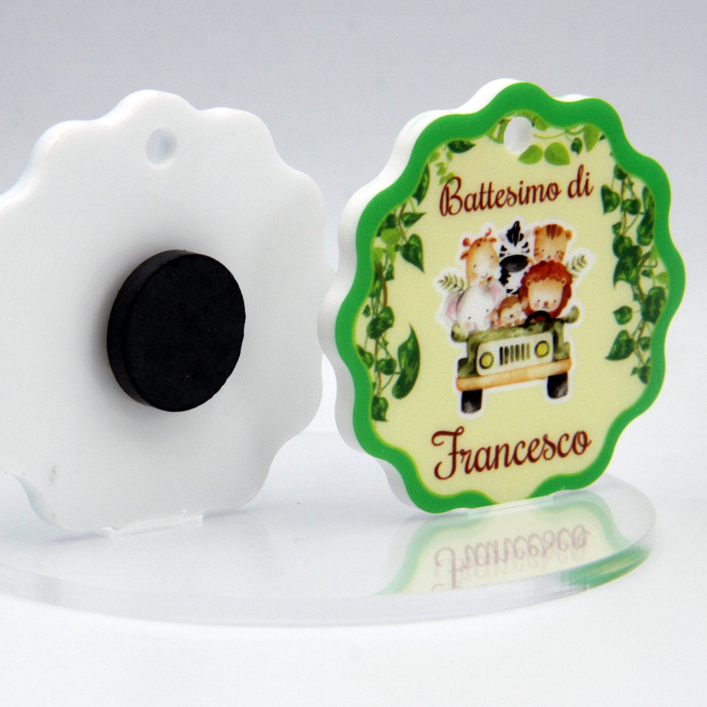 Calamita Personalizzata per Bomboniera Nascita o Battesimo da 24 pz (Safari 10) |  Spedizione Gratuita