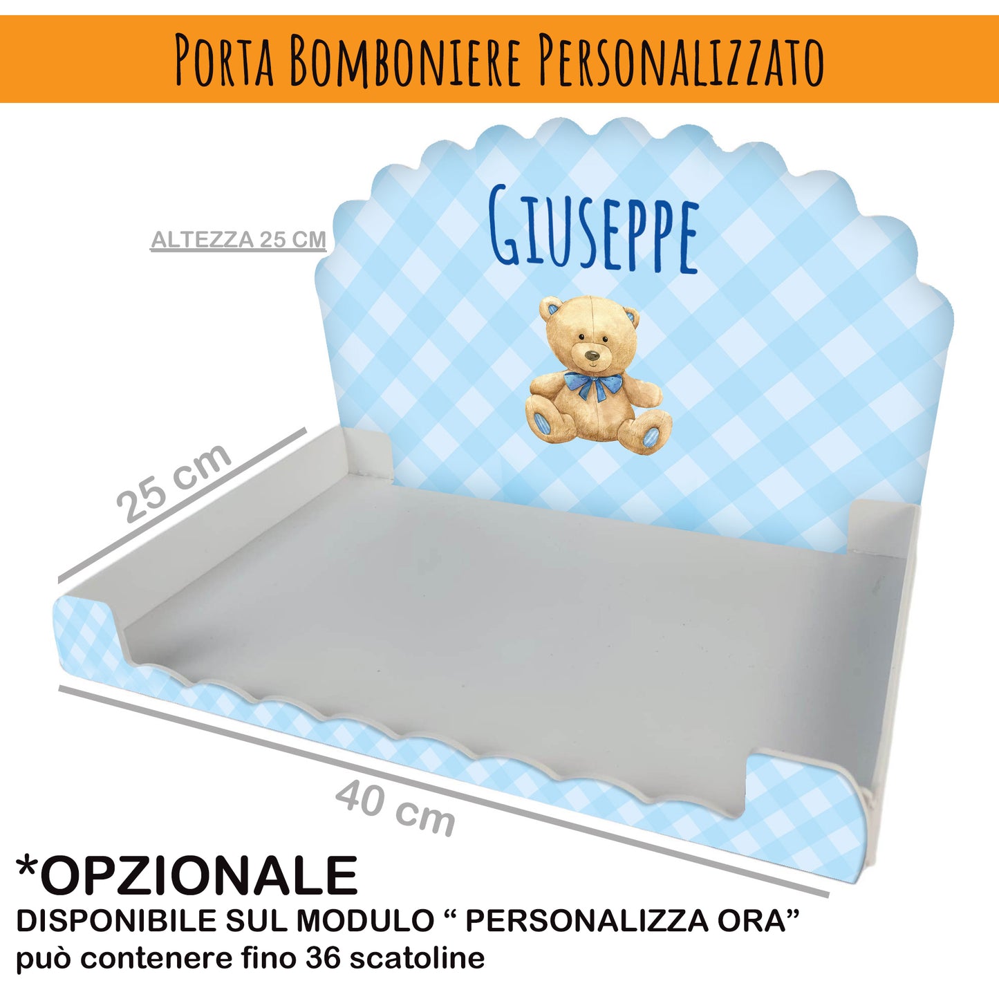Pz 16 Scatola Portaconfetti personalizzata, nastrino incluso | Nica Orsetto Bimbo 01