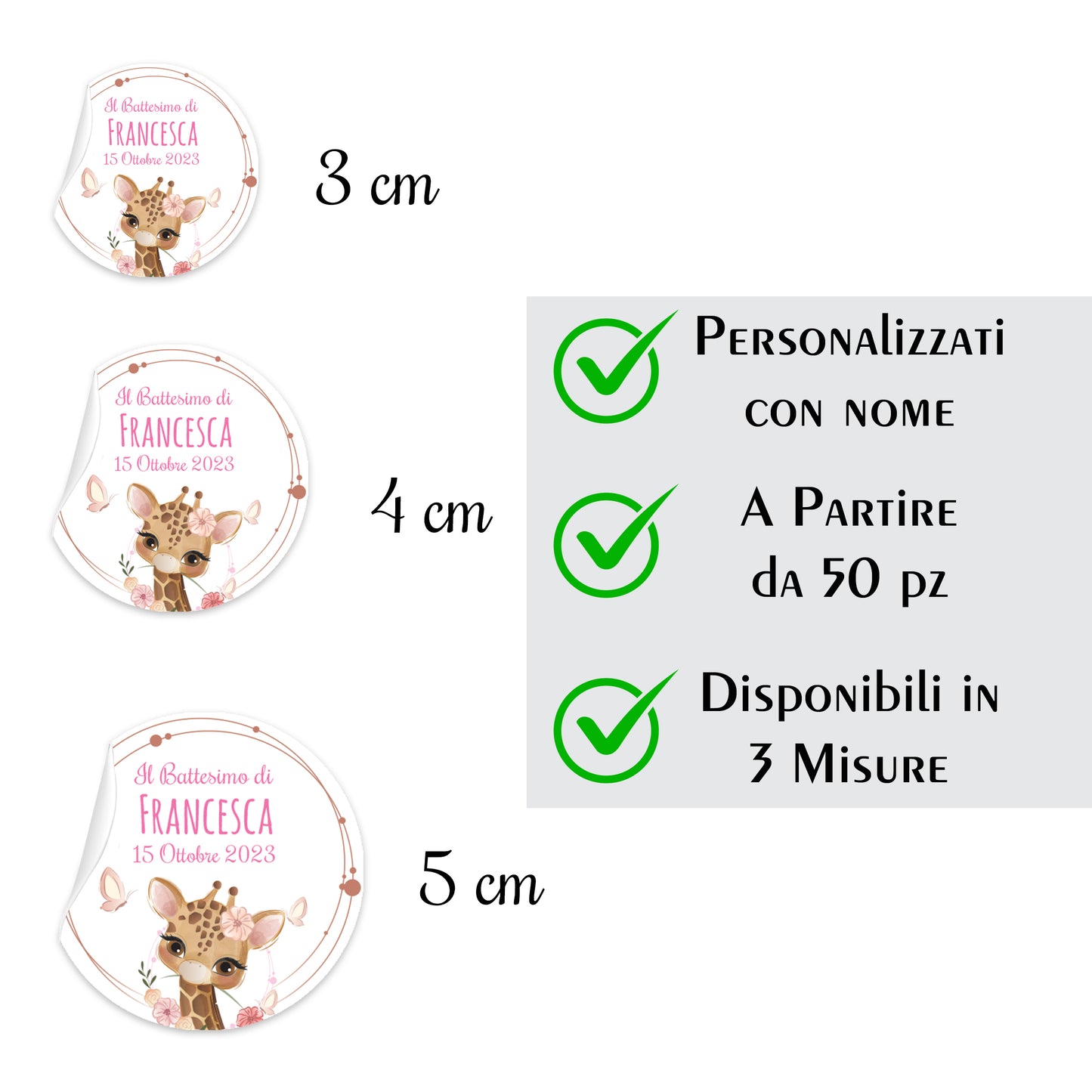 Tag Adesivi Personalizzati, Etichette Adesive per Battesimo e Nascita personalizzati Scegli la tua Misura e Personalizza (Modello 28)