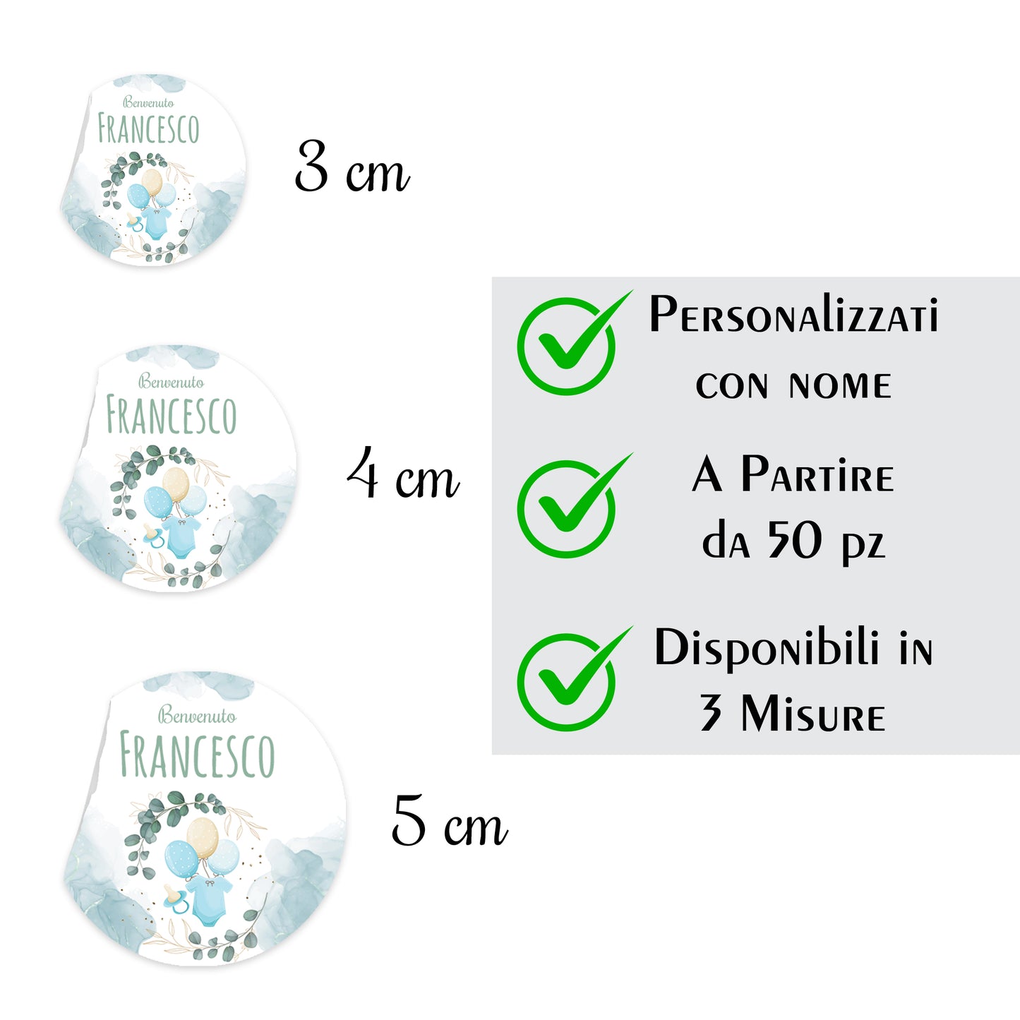 Tag Adesivi Personalizzati, Etichette Adesive per Battesimo e Nascita personalizzati Scegli la tua Misura e Personalizza (Bimbo 5)