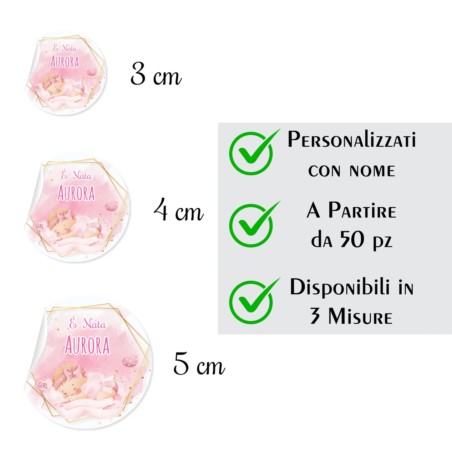 Tag Adesivi Personalizzati, Etichette Adesive per Battesimo e Nascita personalizzati Scegli la tua Misura e Personalizza (Modello 38)