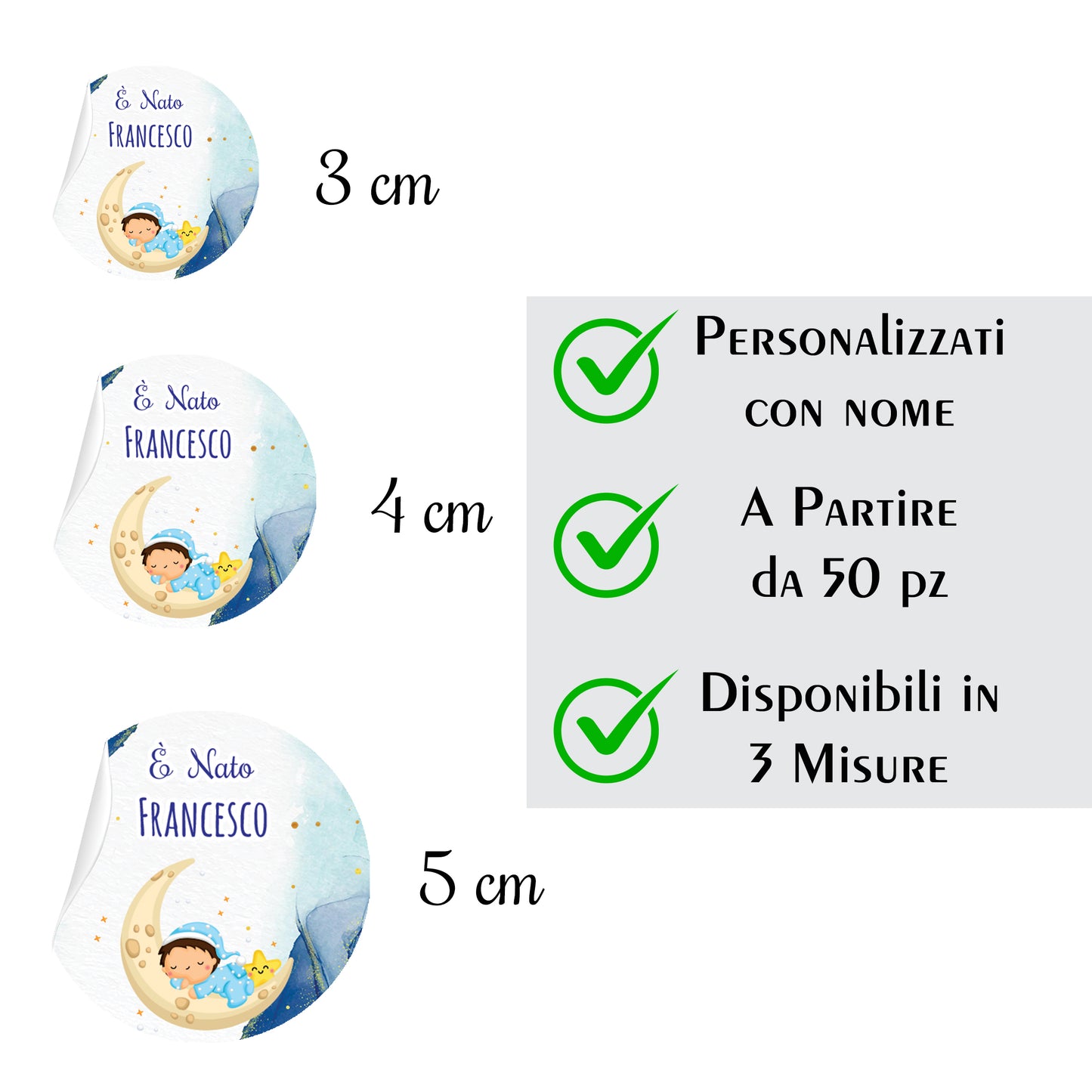 Tag Adesivi Personalizzati, Etichette Adesive per Battesimo e Nascita personalizzati Scegli la tua Misura e Personalizza (Modello 32)