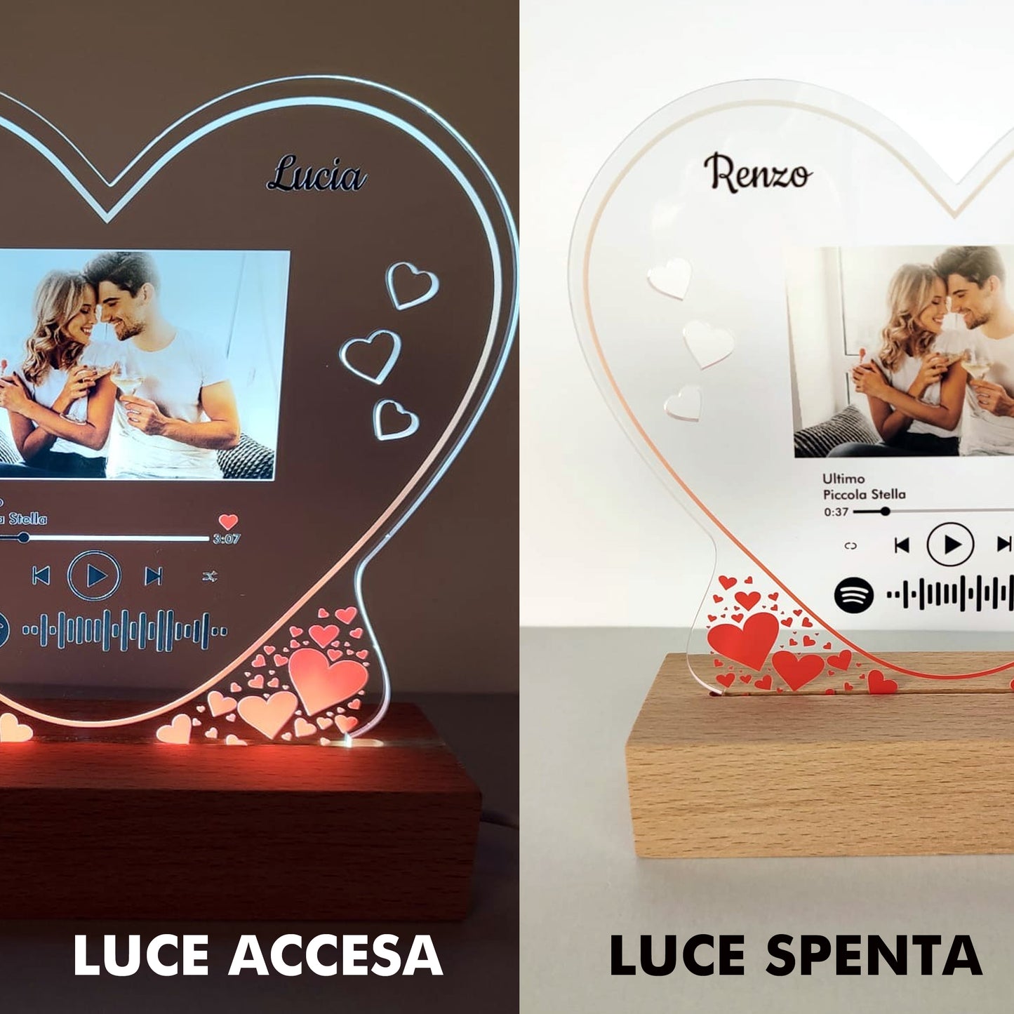 Lampada Cuore in plexiglass Personalizzata con foto e codice brano | SPEDIZIONE GRATUITA