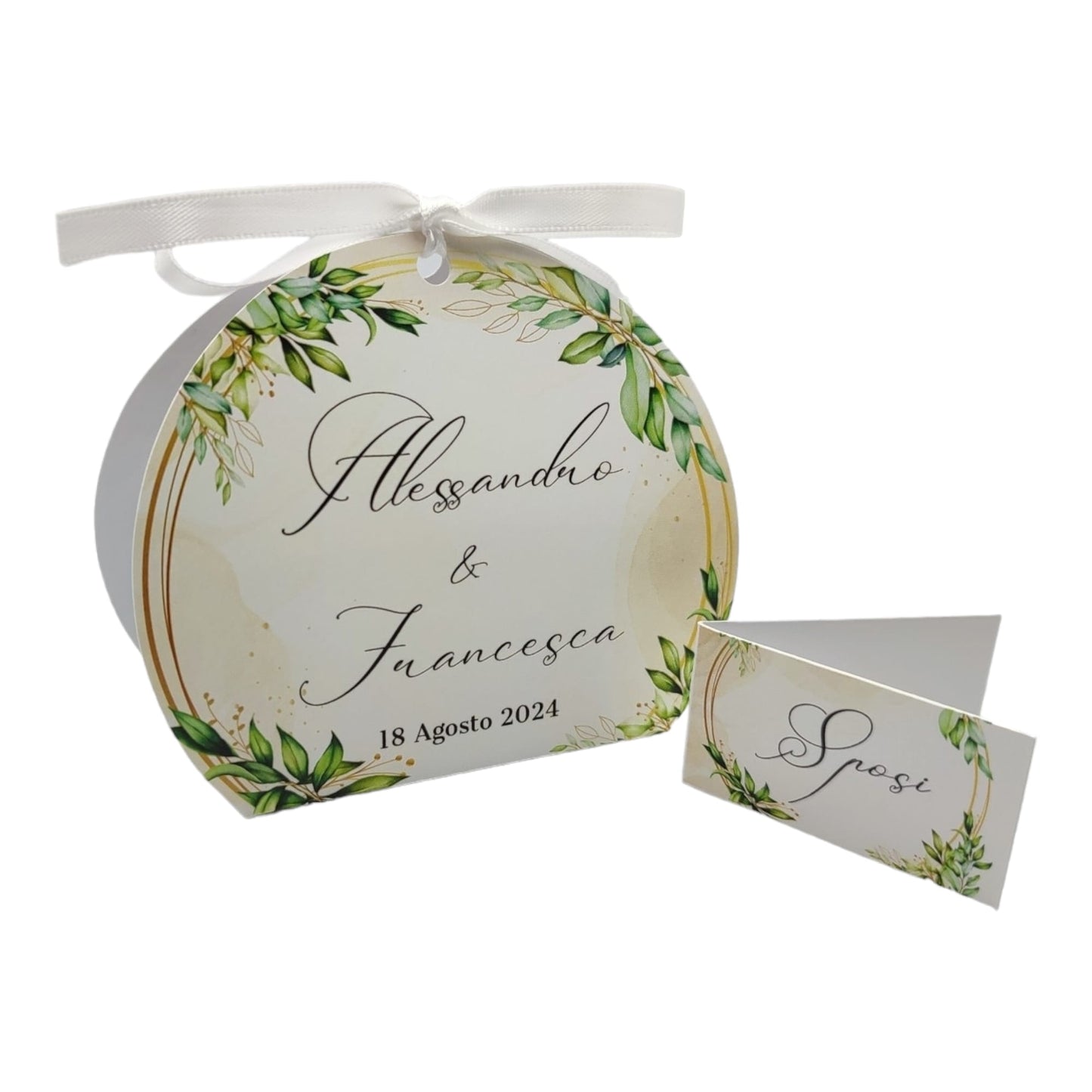 Pz 24+24 | Scatola Portaconfetti personalizzata con nome e data n. 24 scatole confetti + 24 Bigliettini Bomboniera, nastrino per chiusura incluso | Matrimonio 09