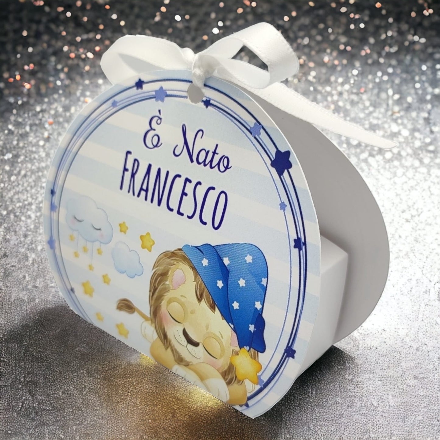 Pz 24+24 | Scatola Portaconfetti personalizzata con nome e data n. 24 scatole confetti + 24 Bigliettini Bomboniera, nastrino per chiusura incluso | Modello 56