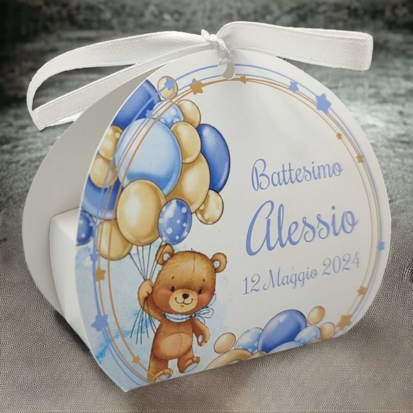 Pz 24+24 | Scatola Portaconfetti personalizzata con nome e data n. 24 scatole confetti + 24 Bigliettini Bomboniera, nastrino per chiusura incluso | Modello 59