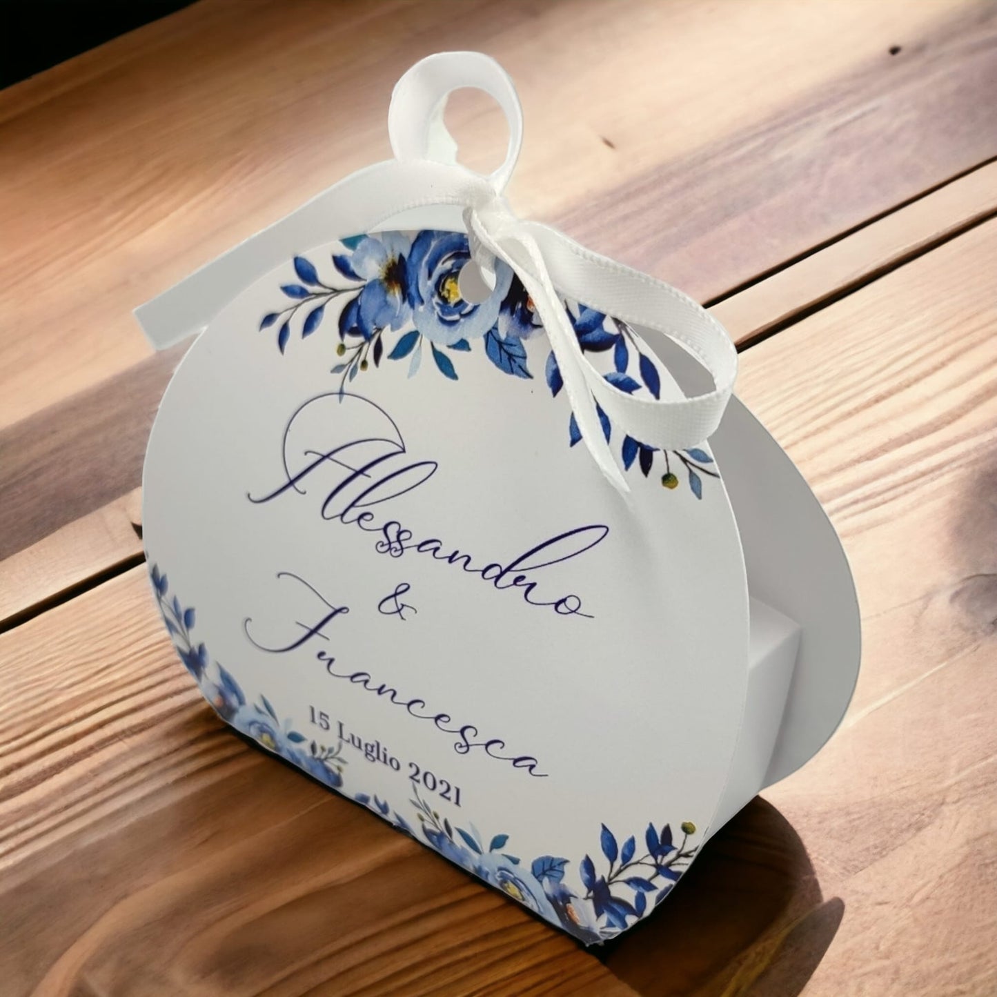 Pz 24+24 | Scatola Portaconfetti personalizzata con nome e data n. 24 scatole confetti + 24 Bigliettini Bomboniera, nastrino per chiusura incluso | Matrimonio 10