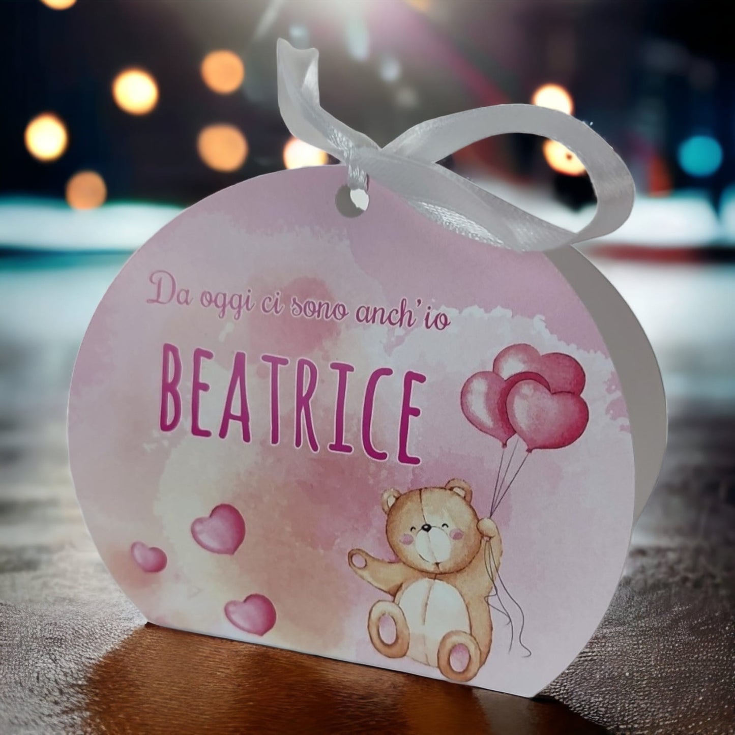 Pz 24+24 | Scatola Portaconfetti personalizzata con nome e data n. 24 scatole confetti + 24 Bigliettini Bomboniera, nastrino per chiusura incluso | Orsetto Bimba 09