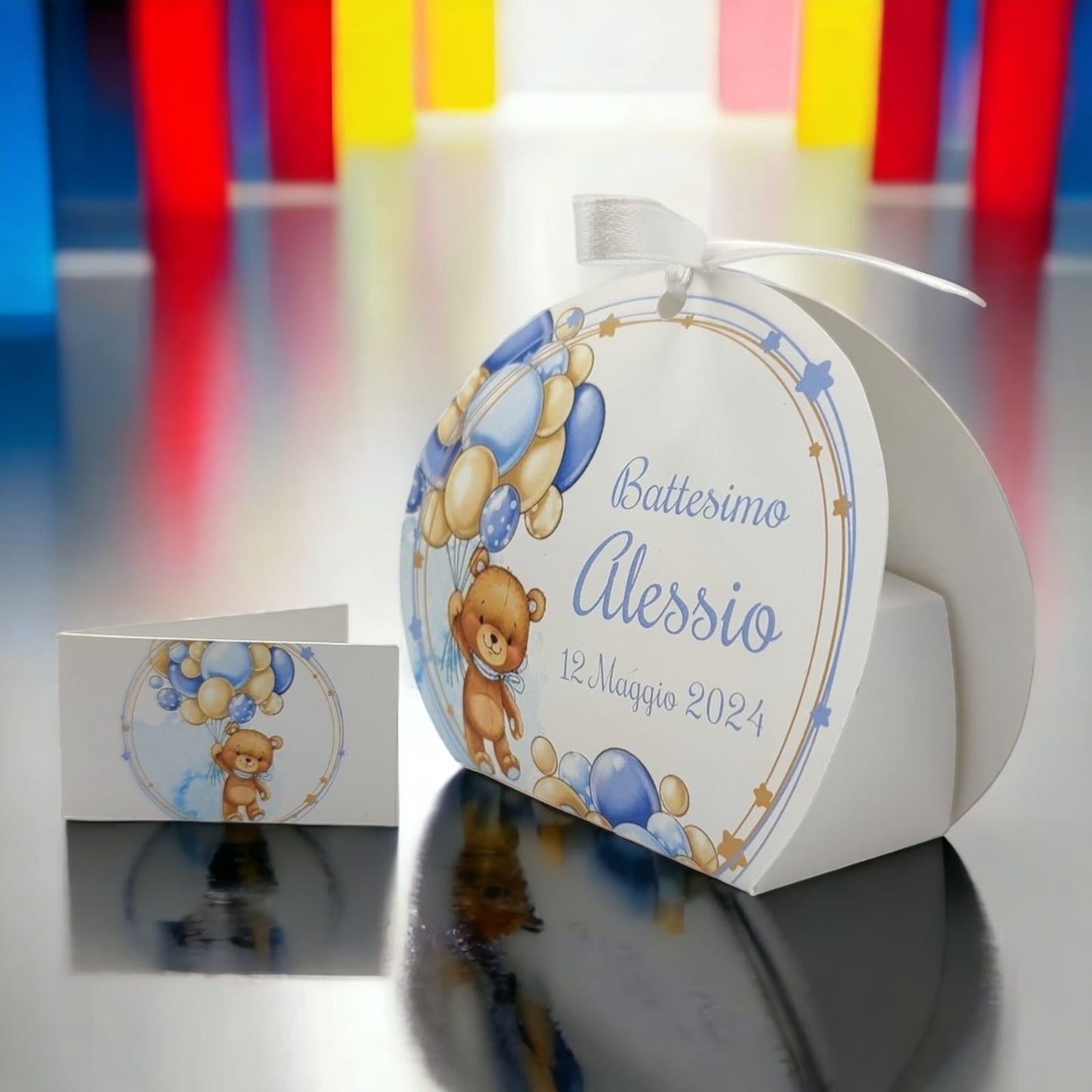 Pz 24+24 | Scatola Portaconfetti personalizzata con nome e data n. 24 scatole confetti + 24 Bigliettini Bomboniera, nastrino per chiusura incluso | Modello 59