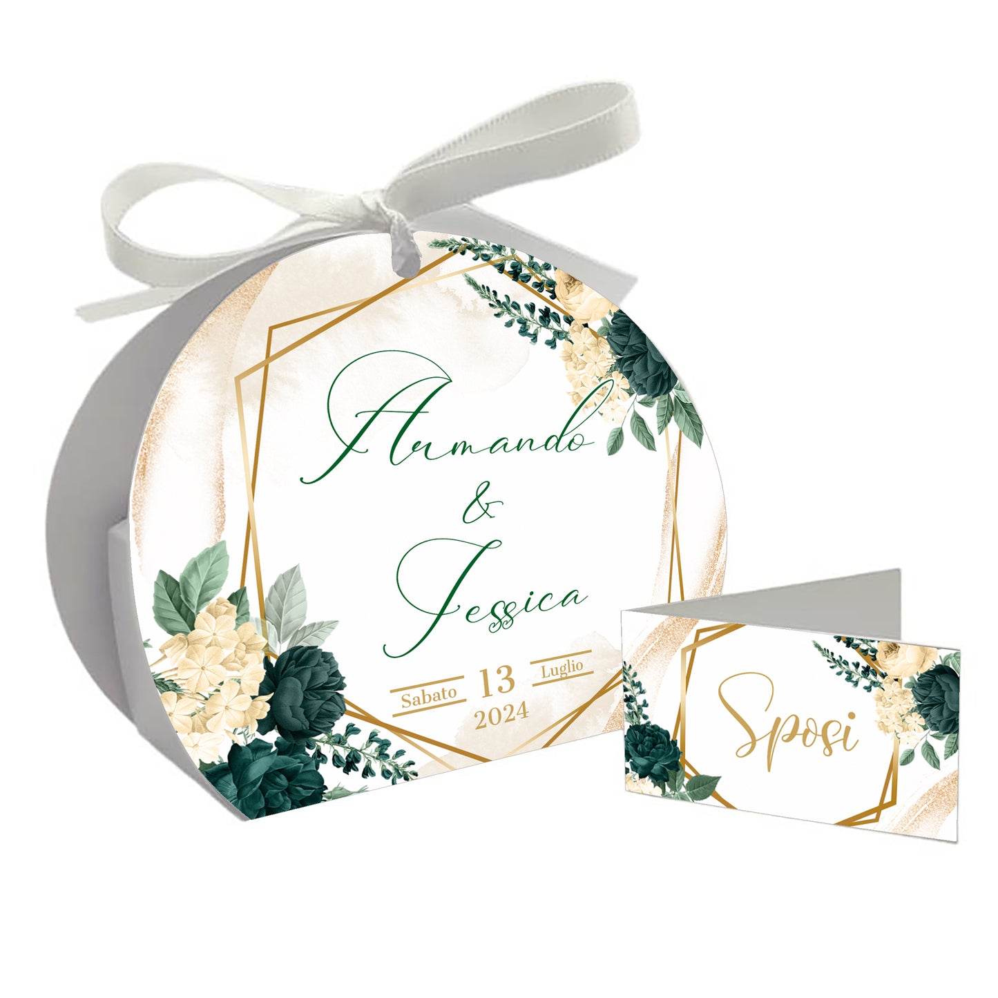Pz 24+24 | Scatola Portaconfetti personalizzata con nome e data n. 24 scatole confetti + 24 Bigliettini Bomboniera, nastrino per chiusura incluso | Matrimonio 15