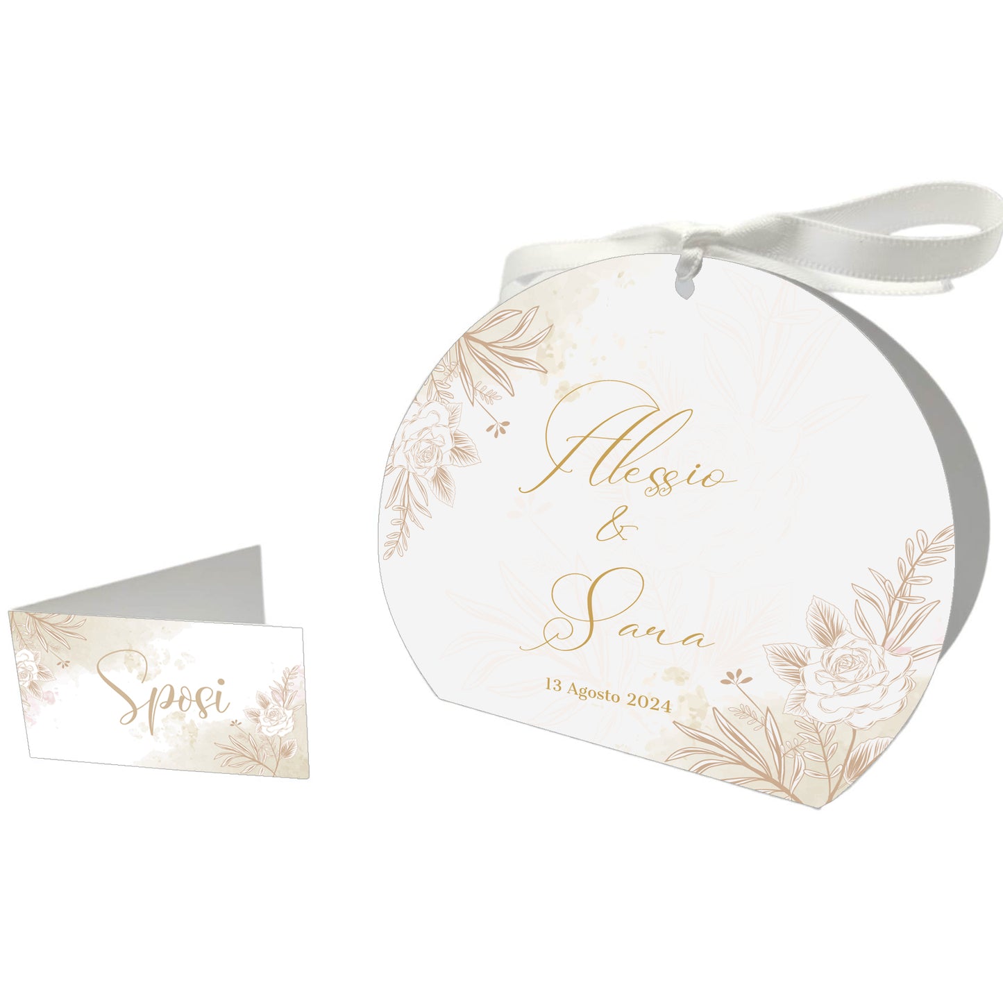 Pz 24+24 | Scatola Portaconfetti personalizzata con nome e data n. 24 scatole confetti + 24 Bigliettini Bomboniera, nastrino per chiusura incluso | Matrimonio 17