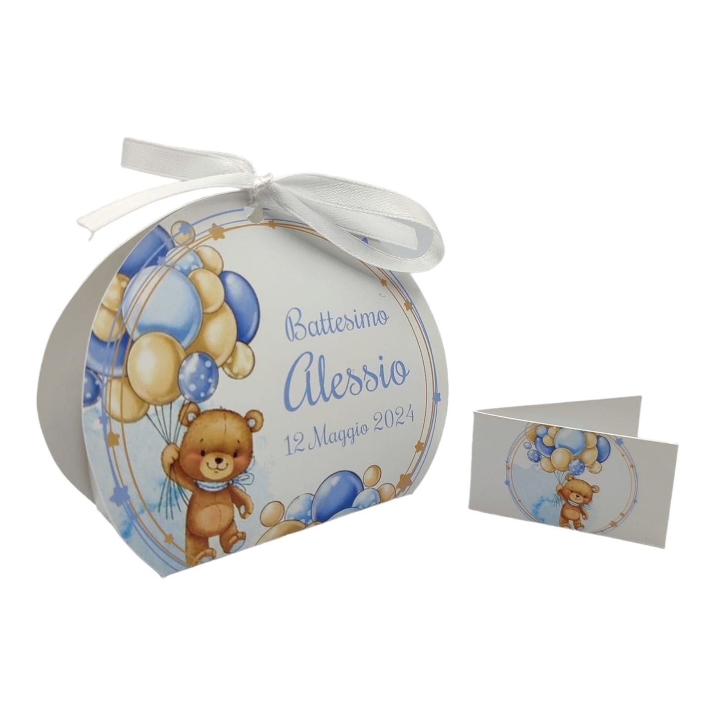 Pz 24+24 | Scatola Portaconfetti personalizzata con nome e data n. 24 scatole confetti + 24 Bigliettini Bomboniera, nastrino per chiusura incluso | Modello 59