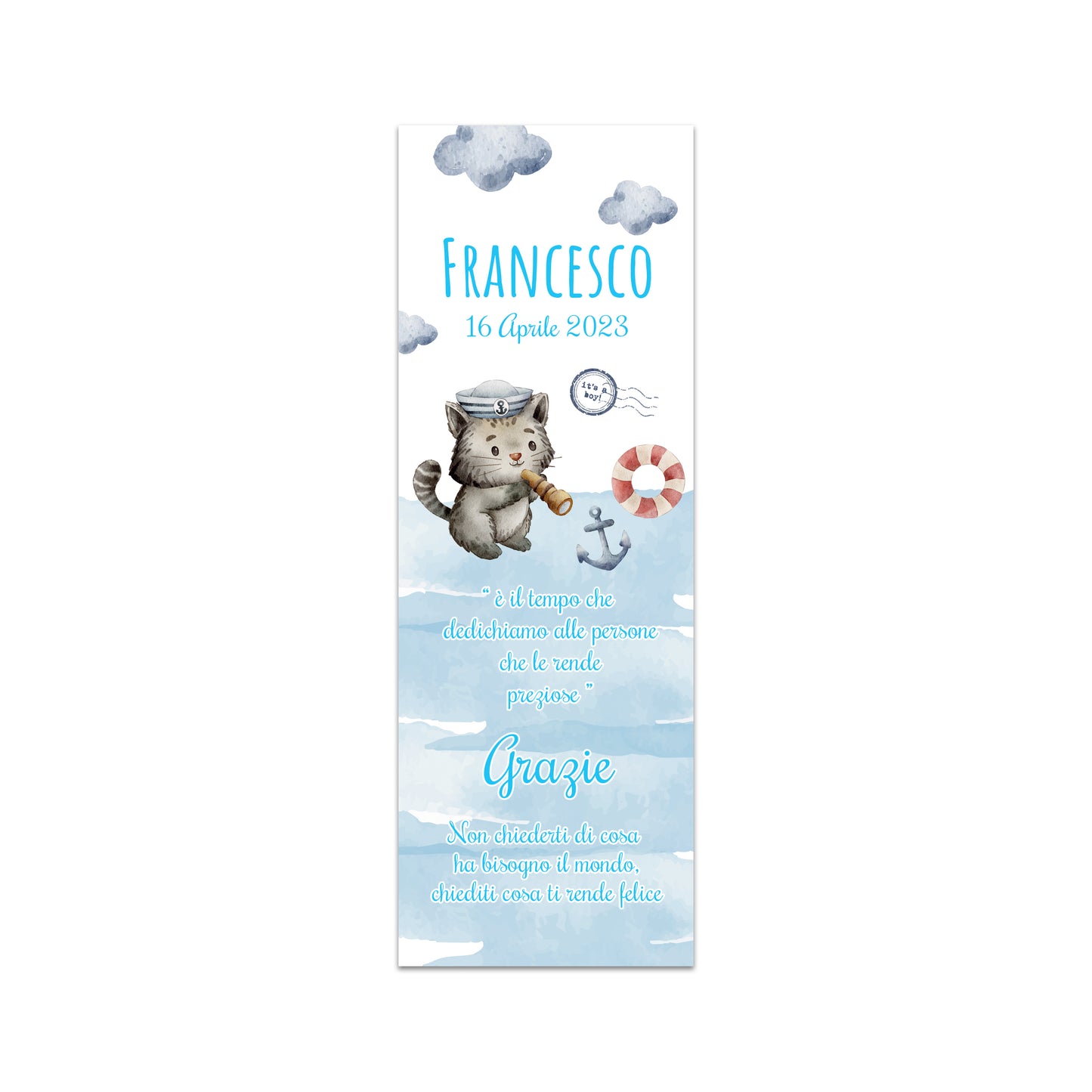 Segnaposto Battesimo Personalizzato in Cartoncino Martellato 15x5 | Bimbo 76