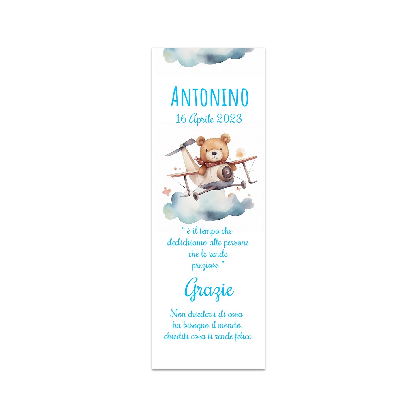 Segnaposto Battesimo Personalizzato in Cartoncino Martellato 15x5 | Aereoplano 62