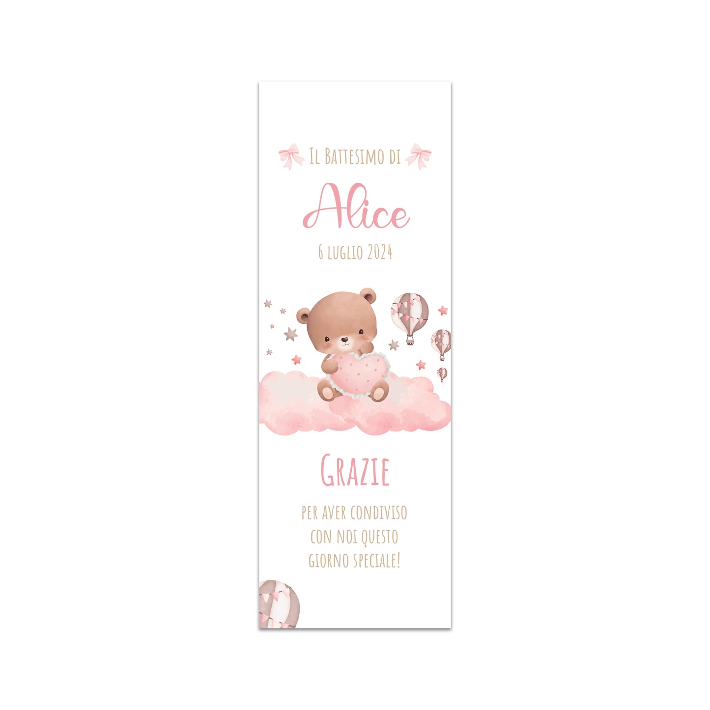 Segnaposto Battesimo Personalizzato in Cartoncino Martellato 15x5 | Bimba 70