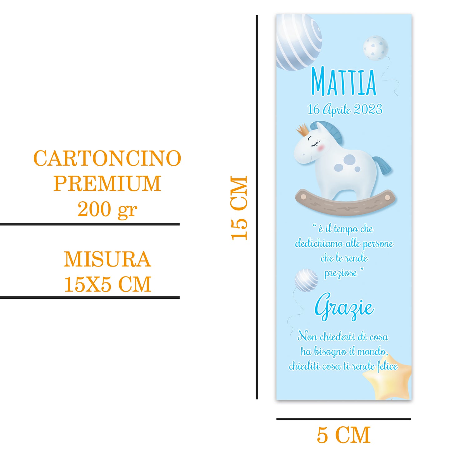 Segnaposto Battesimo Personalizzato in Cartoncino Martellato 15x5 | Cavallino 33