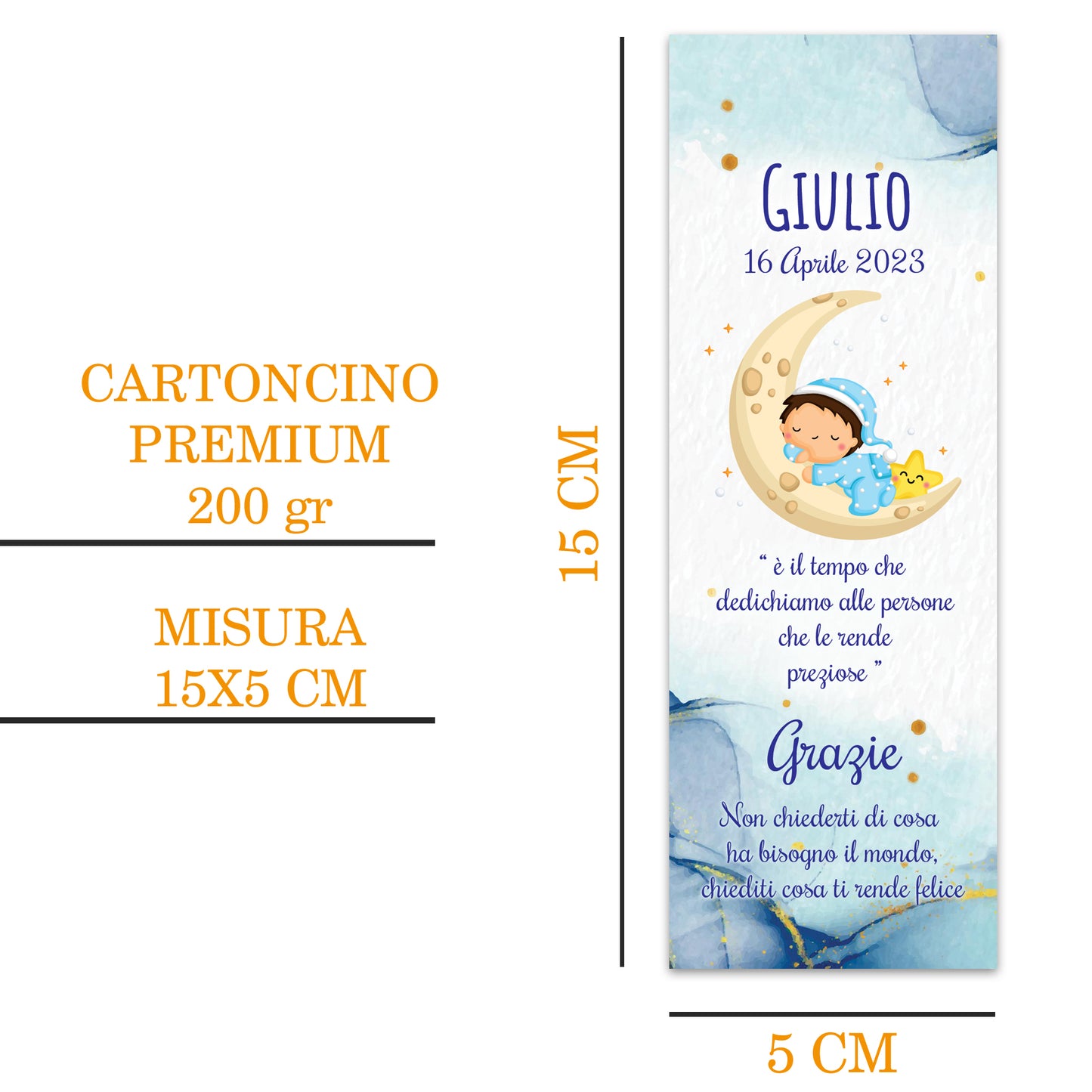 Segnaposto Battesimo Personalizzato in Cartoncino Martellato 15x5 | Bimbo 32