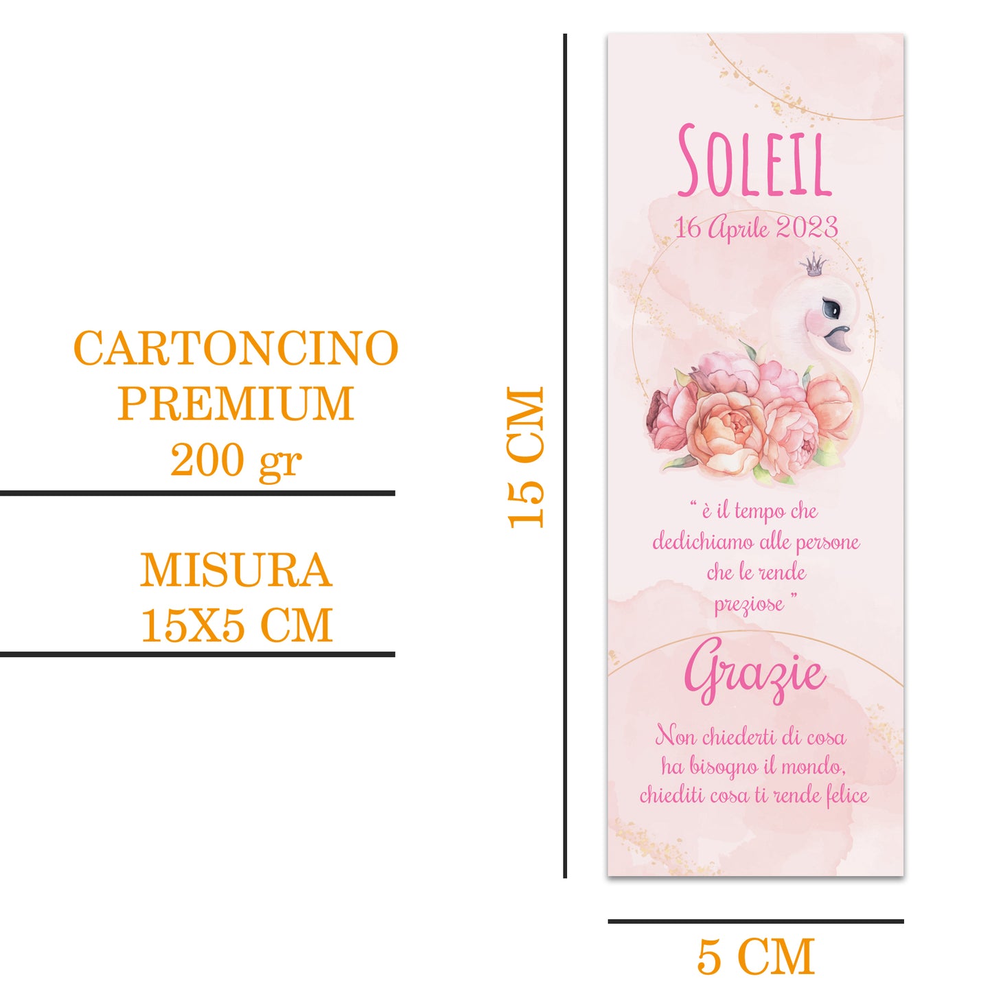 Segnaposto Battesimo Personalizzato in Cartoncino Martellato 15x5 | Cigno 61