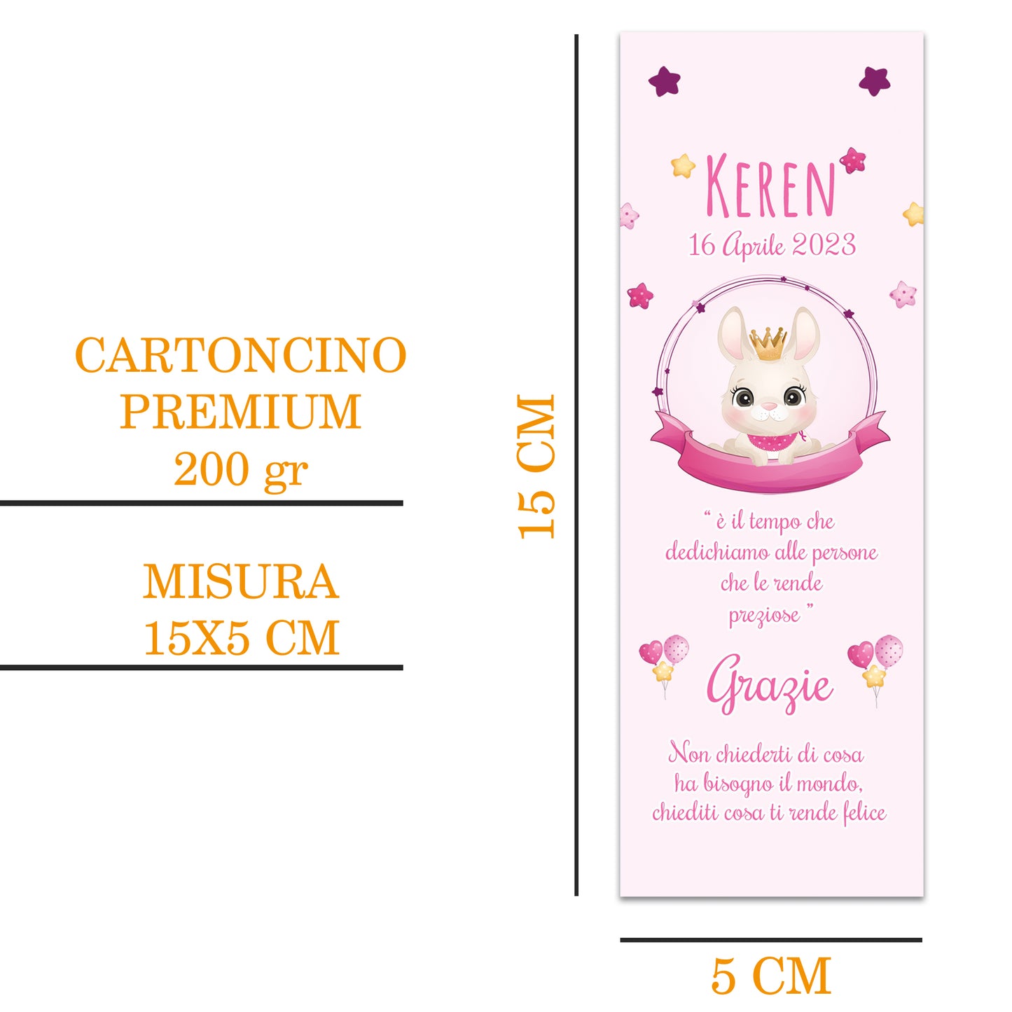 Segnaposto Battesimo Personalizzato in Cartoncino Martellato 15x5 | Bimba 54