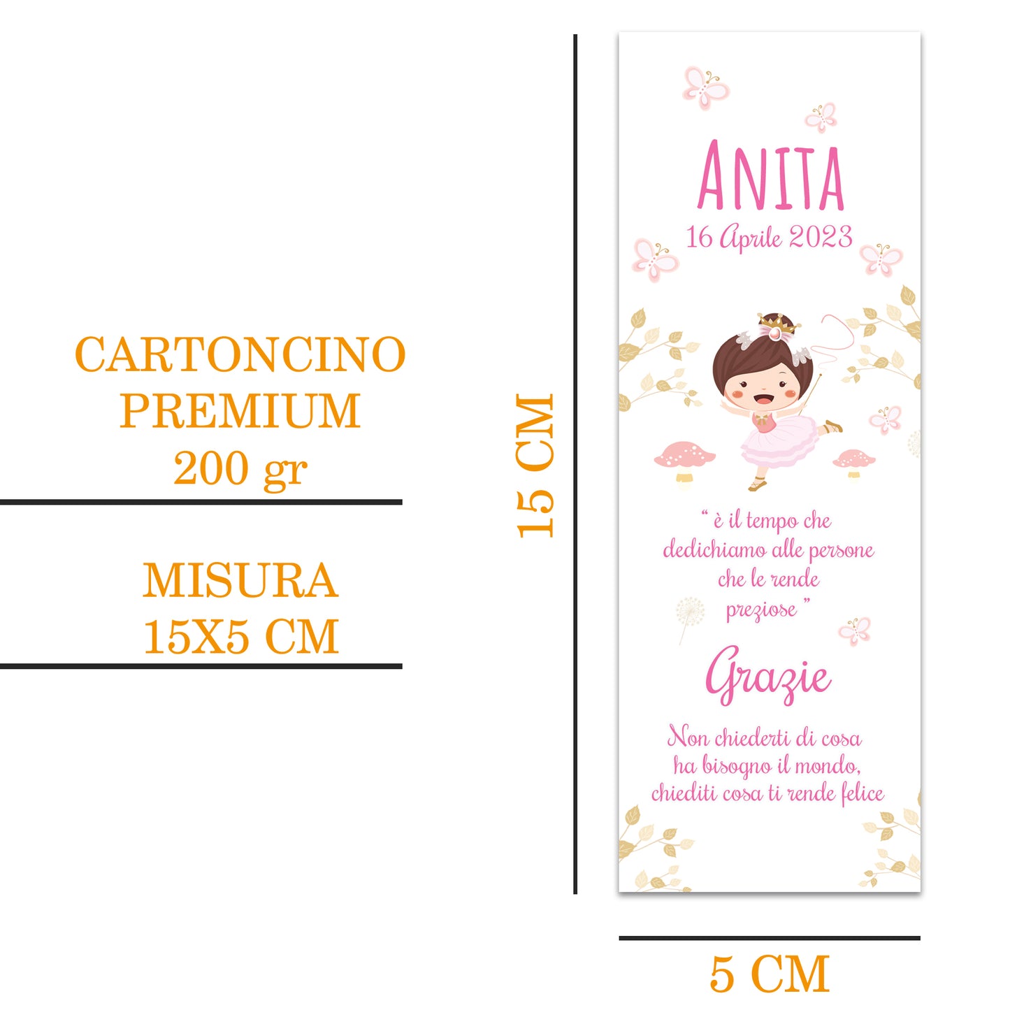 Segnaposto Battesimo Personalizzato in Cartoncino Martellato 15x5 | Bimba 49