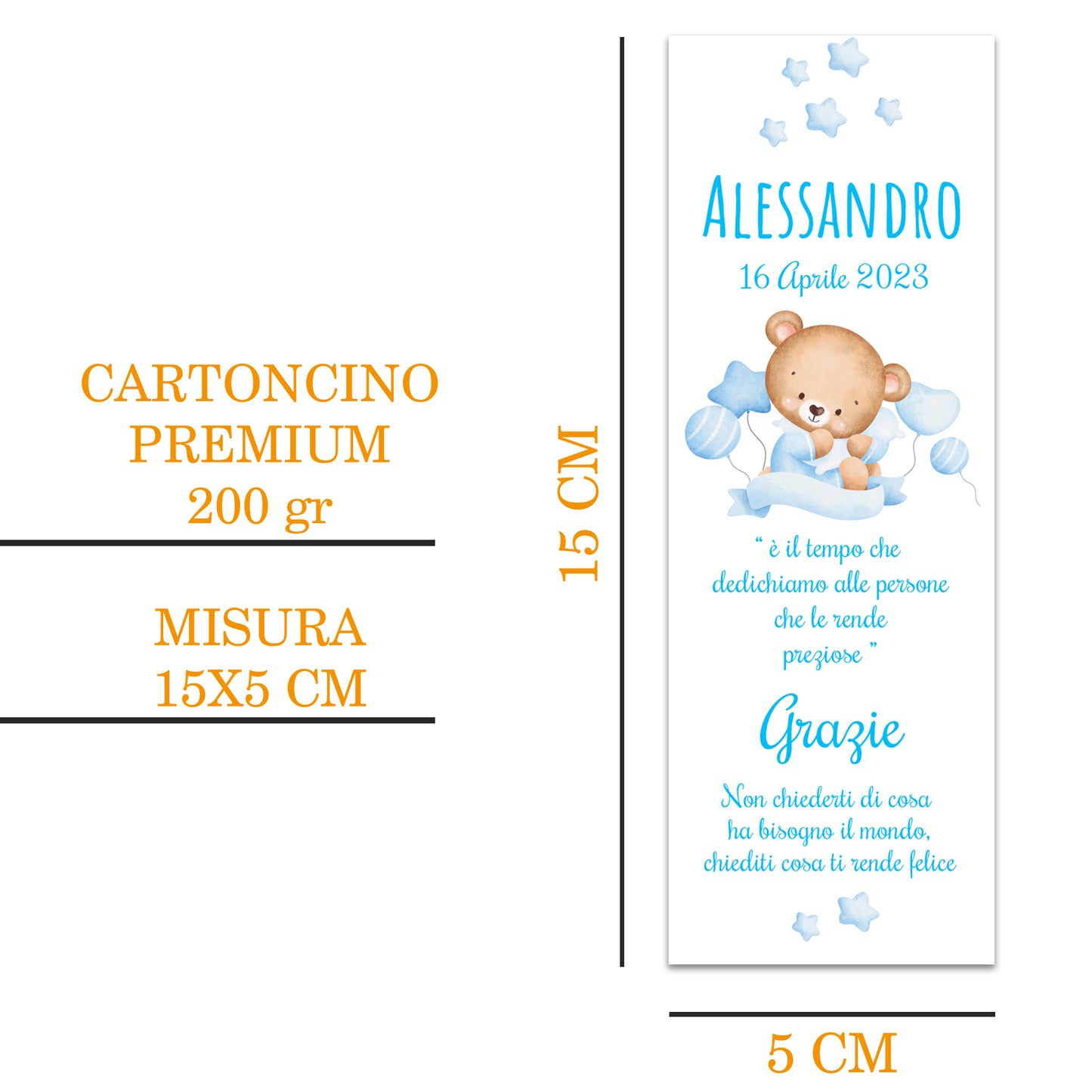 Segnaposto Battesimo Personalizzato in Cartoncino Martellato 15x5 | Modello 67