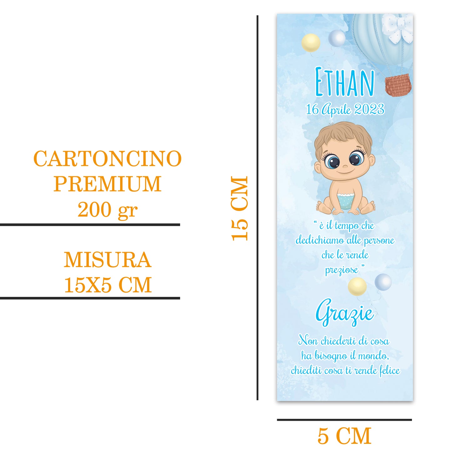 Segnaposto Battesimo Personalizzato in Cartoncino Martellato 15x5 | Bimbo 31