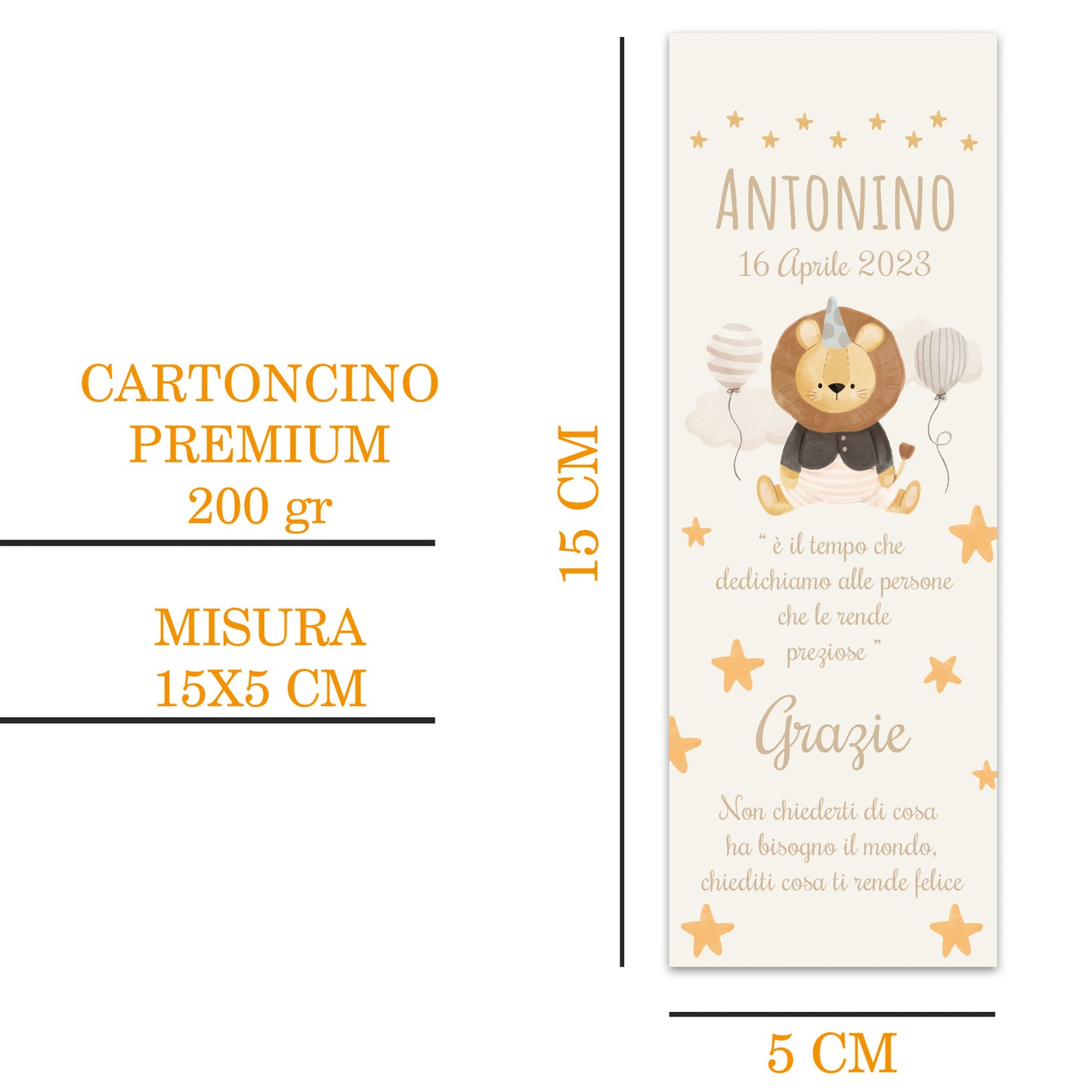 Segnaposto Battesimo Personalizzato in Cartoncino Martellato 15x5 | Leoncino 43