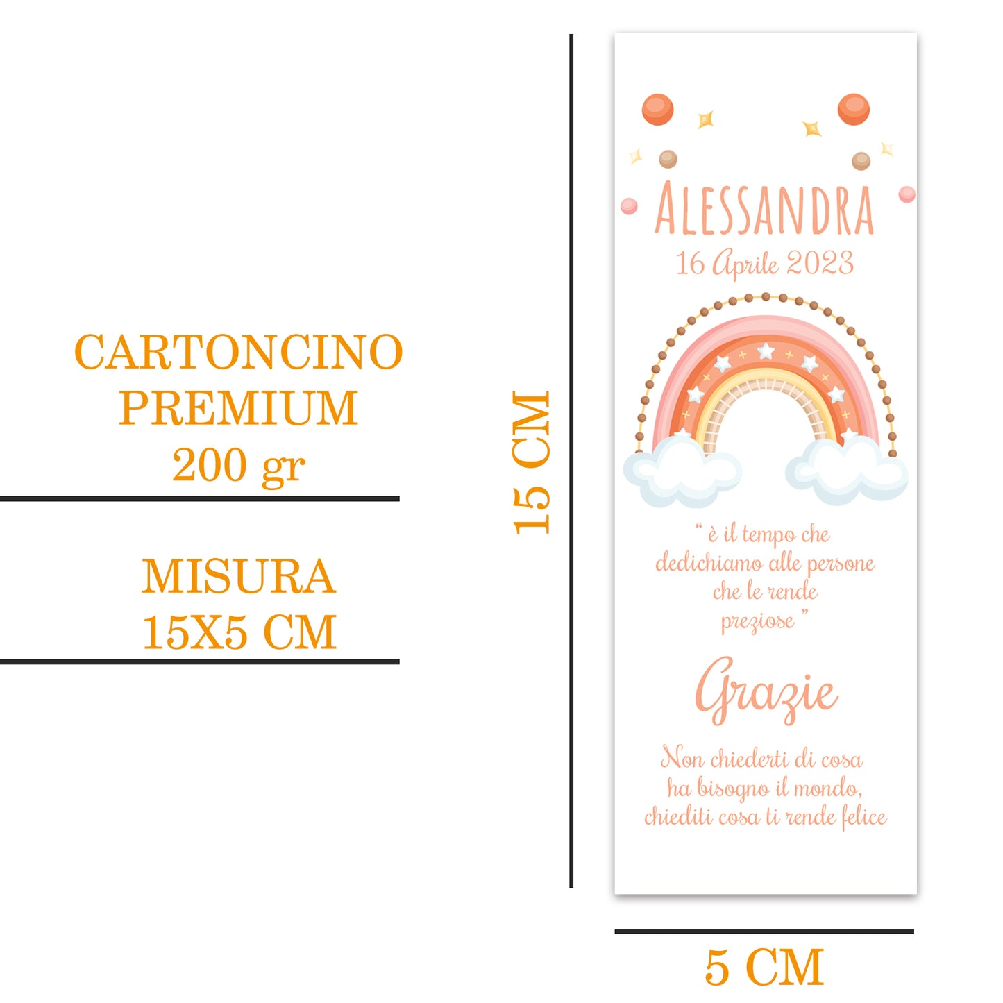 Segnaposto Battesimo Personalizzato in Cartoncino Martellato 15x5 | Modello 48