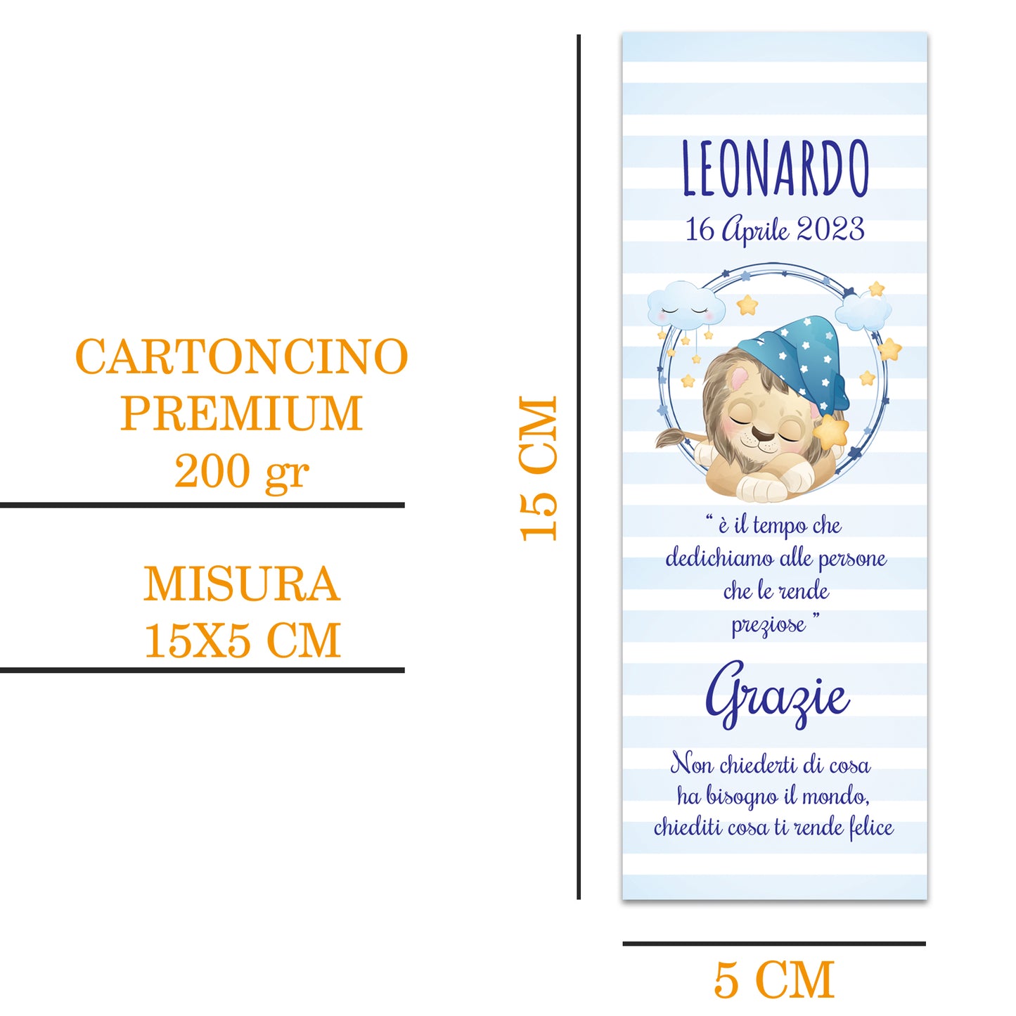 Segnaposto Battesimo Personalizzato in Cartoncino Martellato 15x5 | Leoncino 56