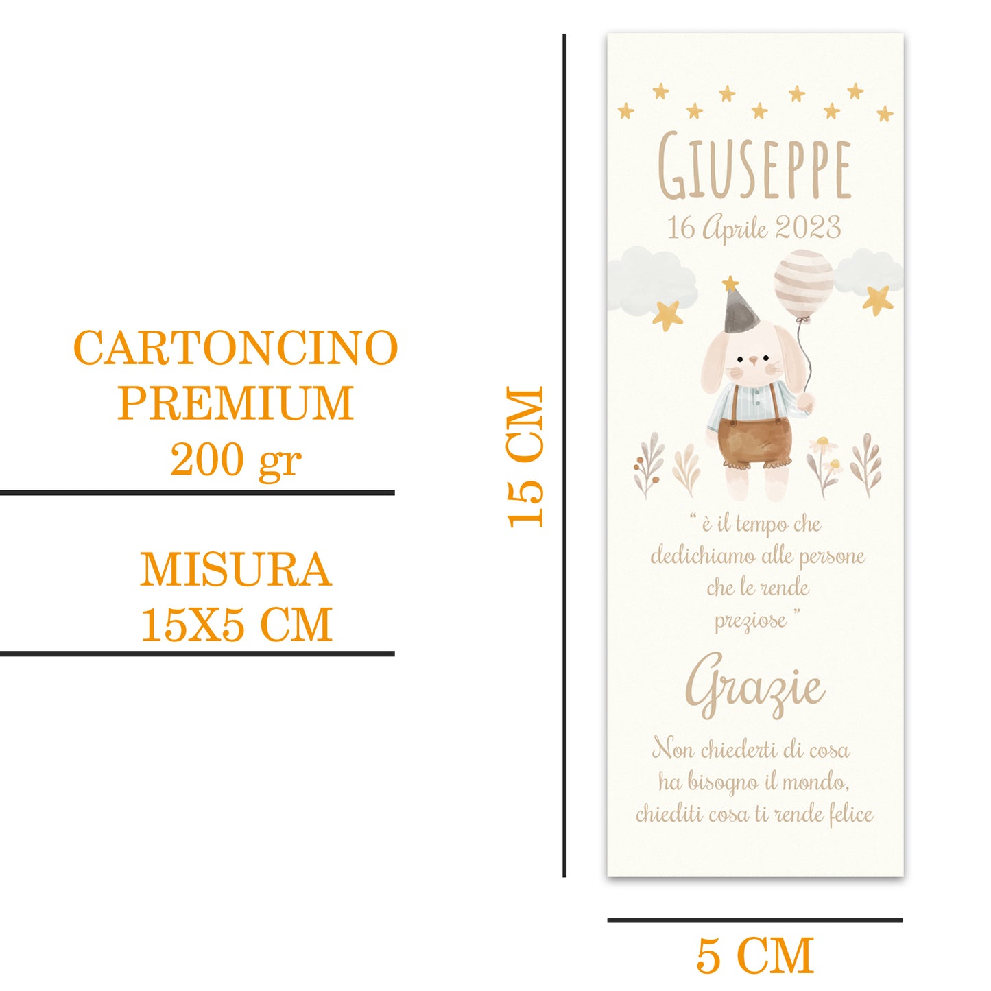 Segnaposto Battesimo Personalizzato in Cartoncino Martellato 15x5 | Modello 44