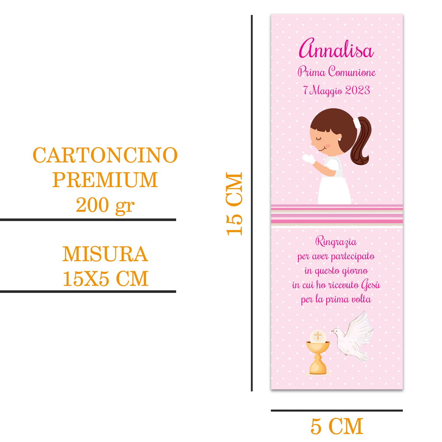 Segnaposto Prima Comunione Personalizzato in Cartoncino Martellato 15x5 | 05 C