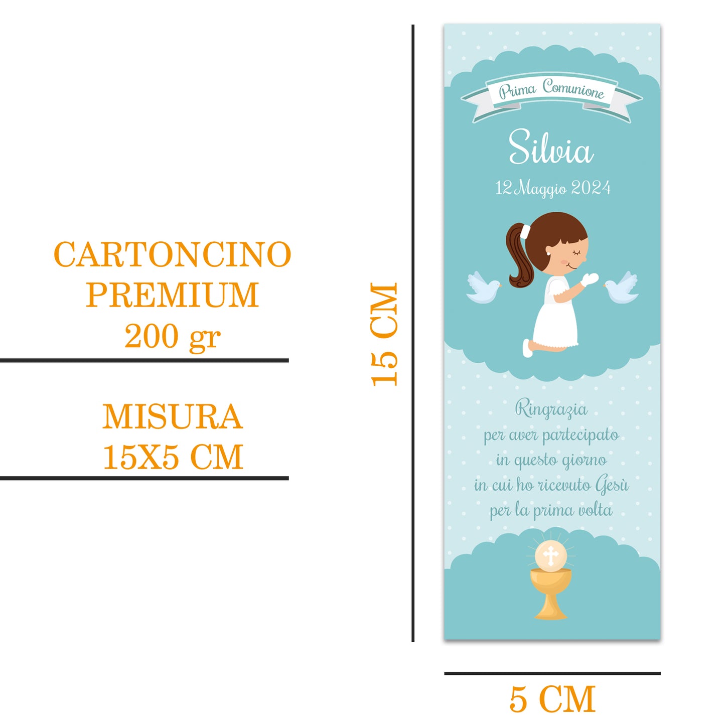 Segnaposto Prima Comunione Personalizzato in Cartoncino Martellato 15x5 | 02 C