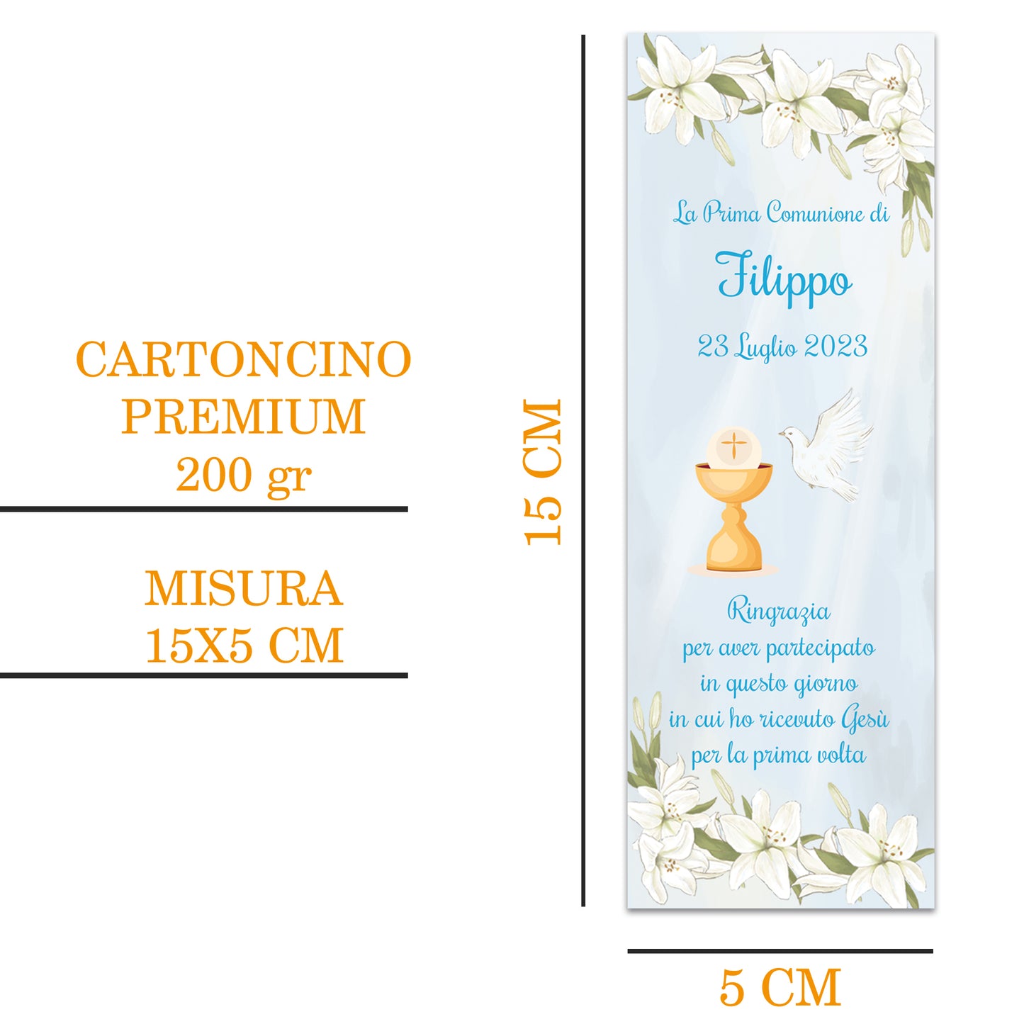 Segnaposto Prima Comunione Personalizzato in Cartoncino Martellato 15x5 | 09 C