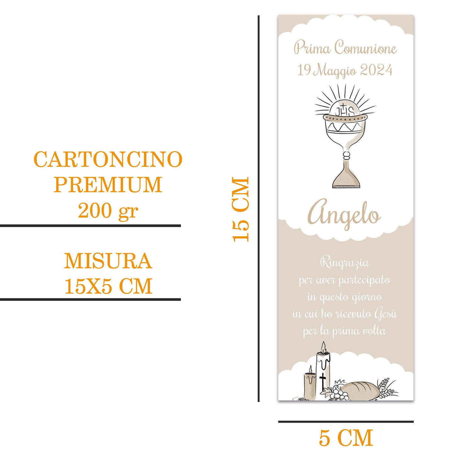 Segnaposto Prima Comunione Personalizzato in Cartoncino Martellato 15x5 | 04 C