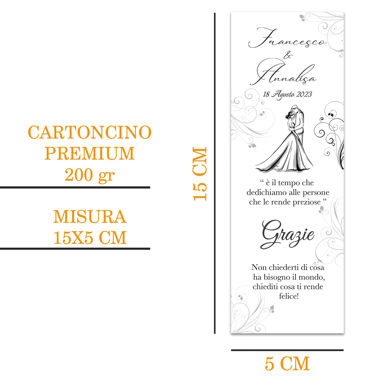 Segnaposto Matrimonio Personalizzato in Cartoncino Martellato 15x5 | Matrimonio 03
