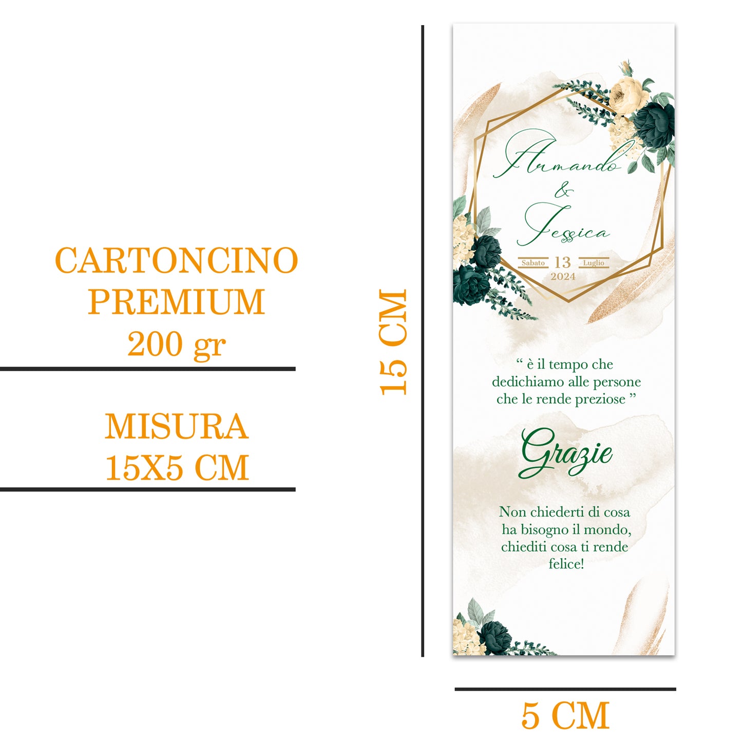 Segnaposto Matrimonio Personalizzato in Cartoncino Martellato 15x5 | Matrimonio 15