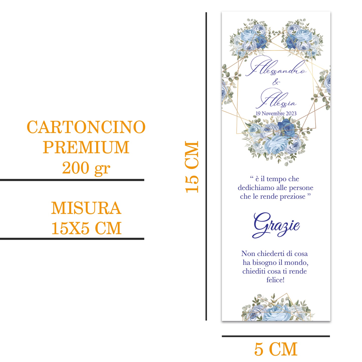 Segnaposto Matrimonio Personalizzato in Cartoncino Martellato 15x5 | Matrimonio 04