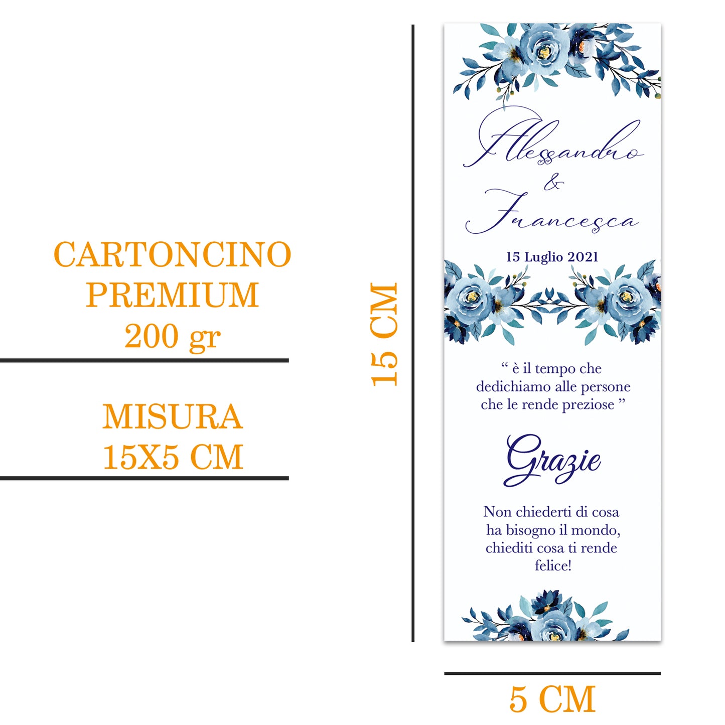 Segnaposto Matrimonio Personalizzato in Cartoncino Martellato 15x5 | Matrimonio 10