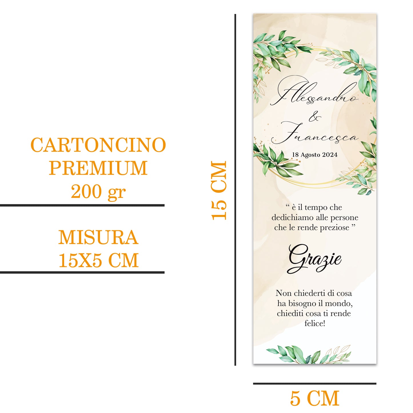 Segnaposto Matrimonio Personalizzato in Cartoncino Martellato 15x5 | Matrimonio 09