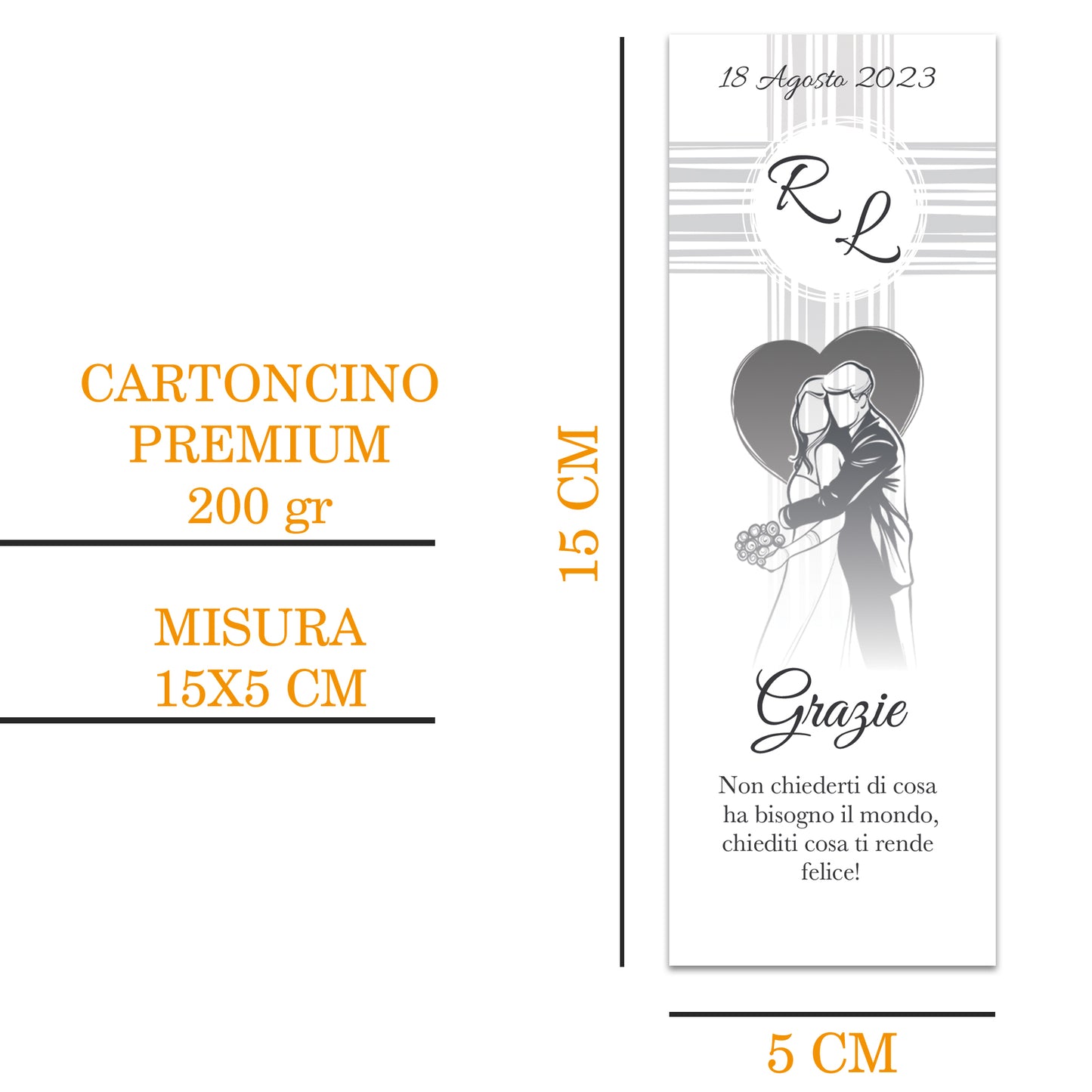 Segnaposto Matrimonio Personalizzato in Cartoncino Martellato 15x5 | Matrimonio 05