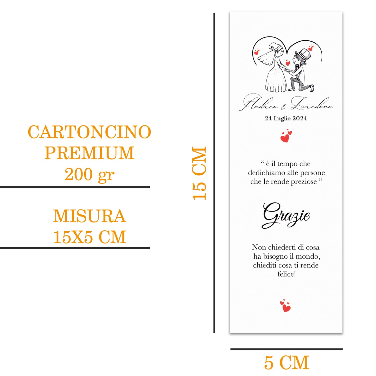 Segnaposto Matrimonio Personalizzato in Cartoncino Martellato 15x5 | Matrimonio 18