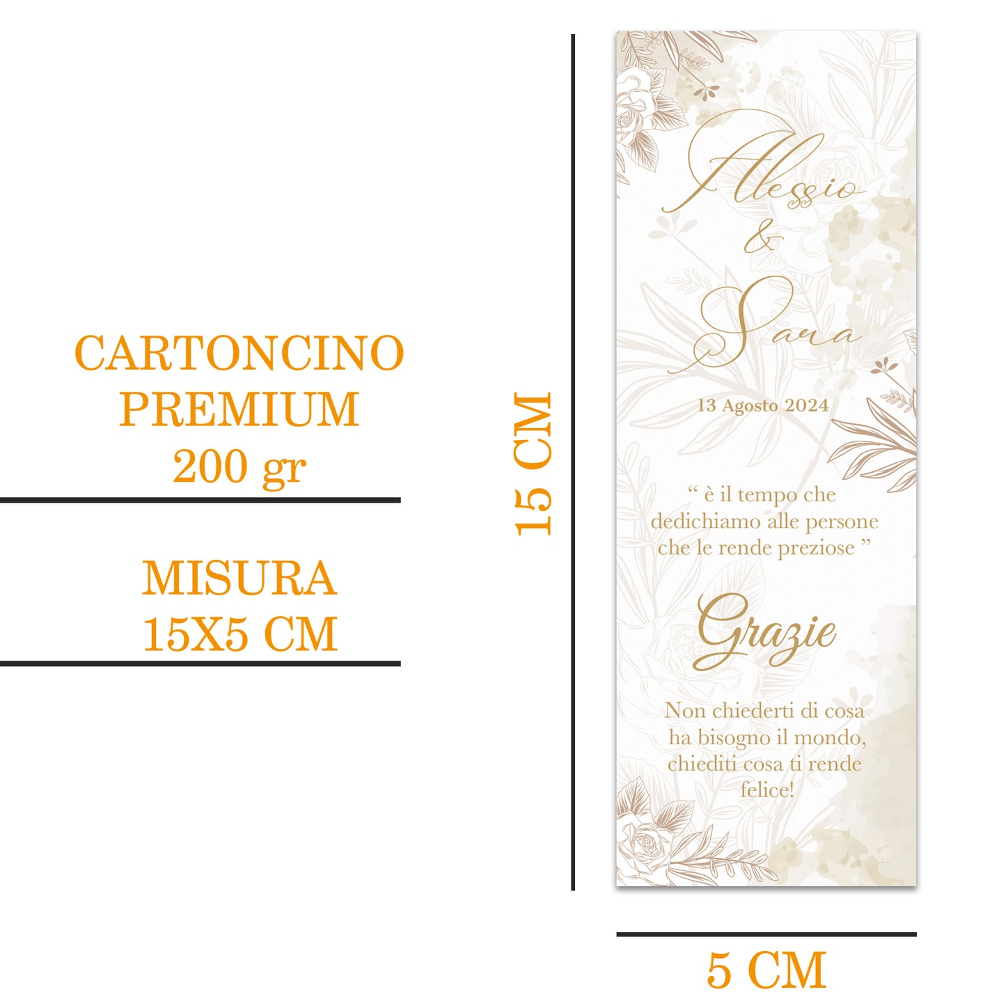 Segnaposto Matrimonio Personalizzato in Cartoncino Martellato 15x5 | Matrimonio 17