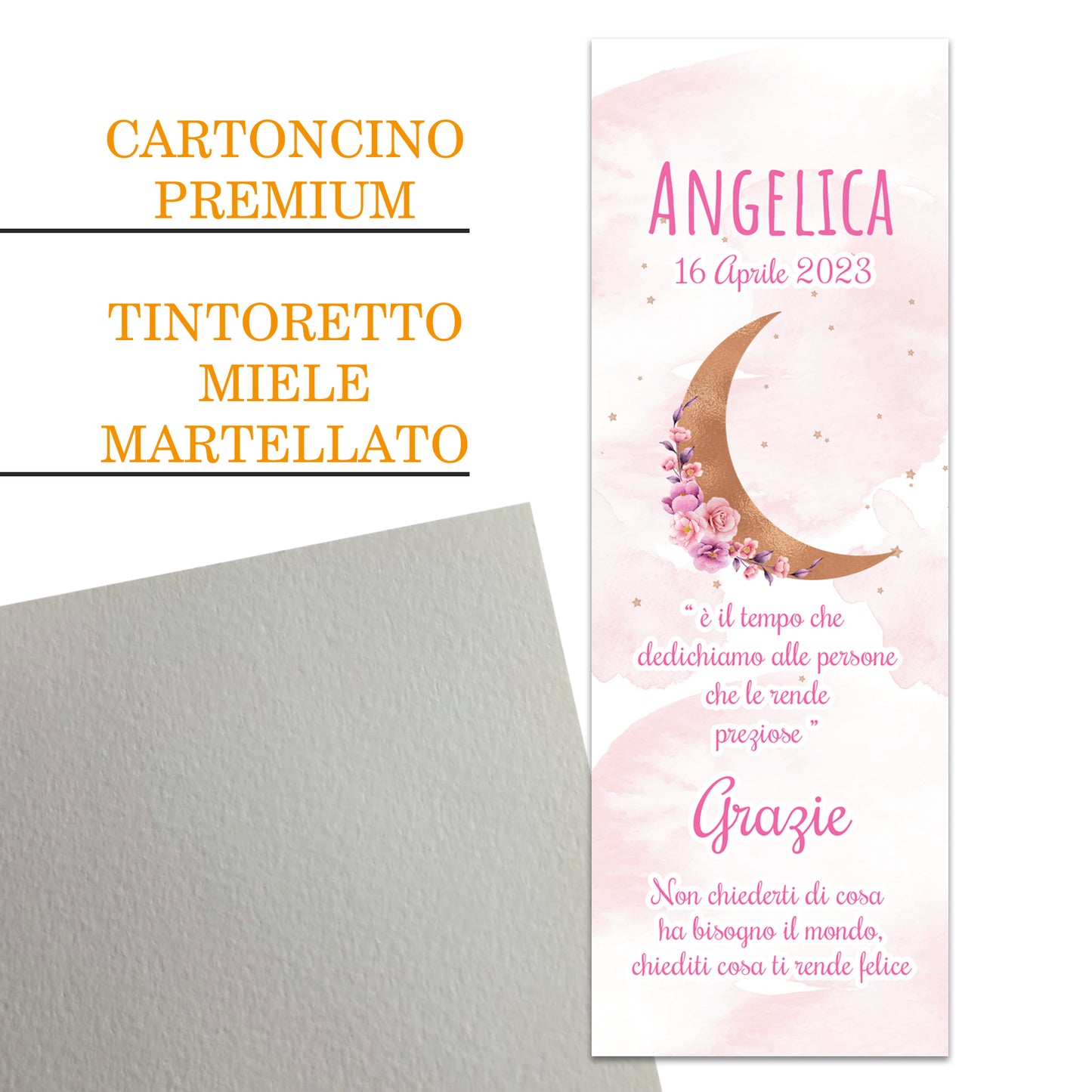 Segnaposto Battesimo Personalizzato in Cartoncino Martellato 15x5 | Bimba 73