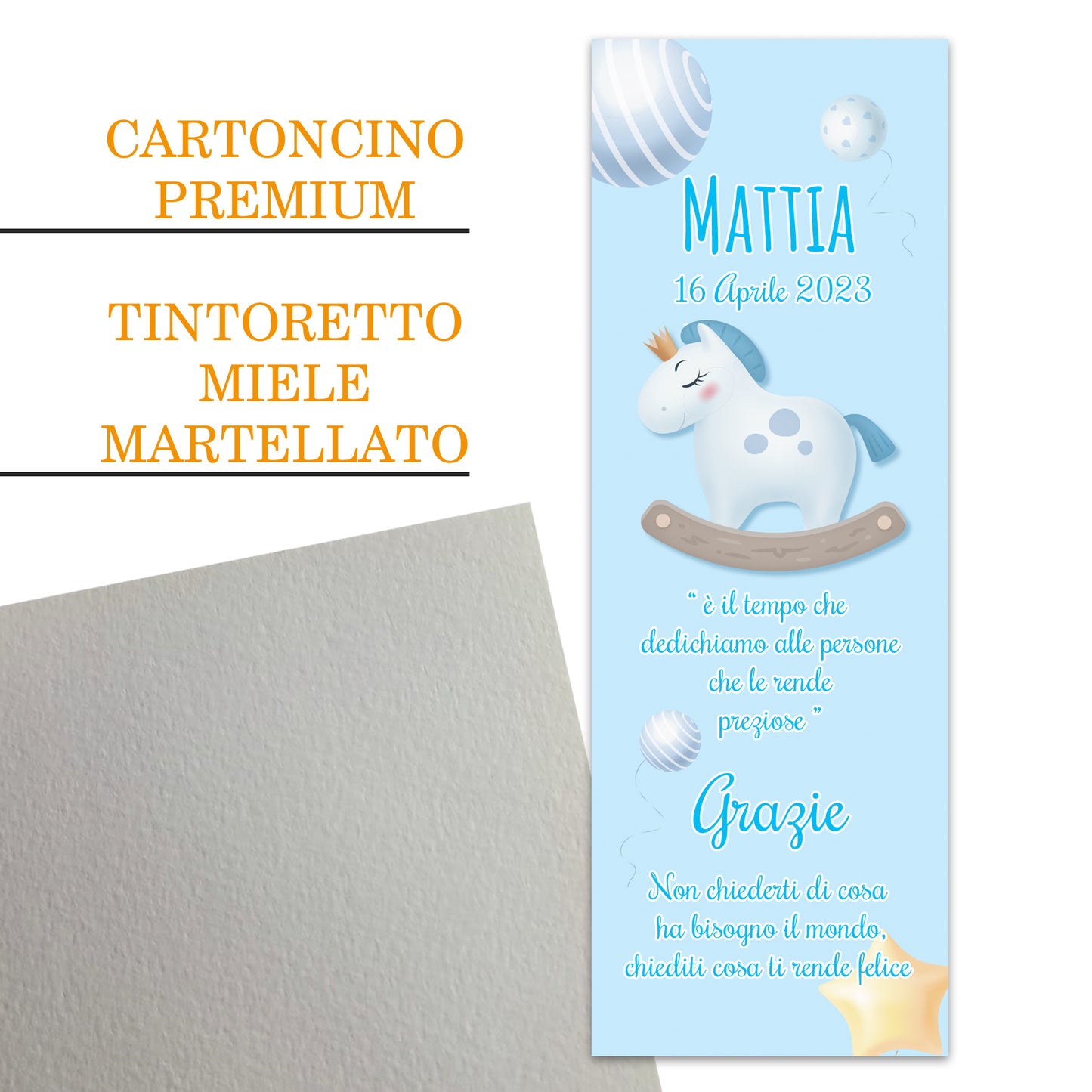 Segnaposto Battesimo Personalizzato in Cartoncino Martellato 15x5 | Cavallino 33
