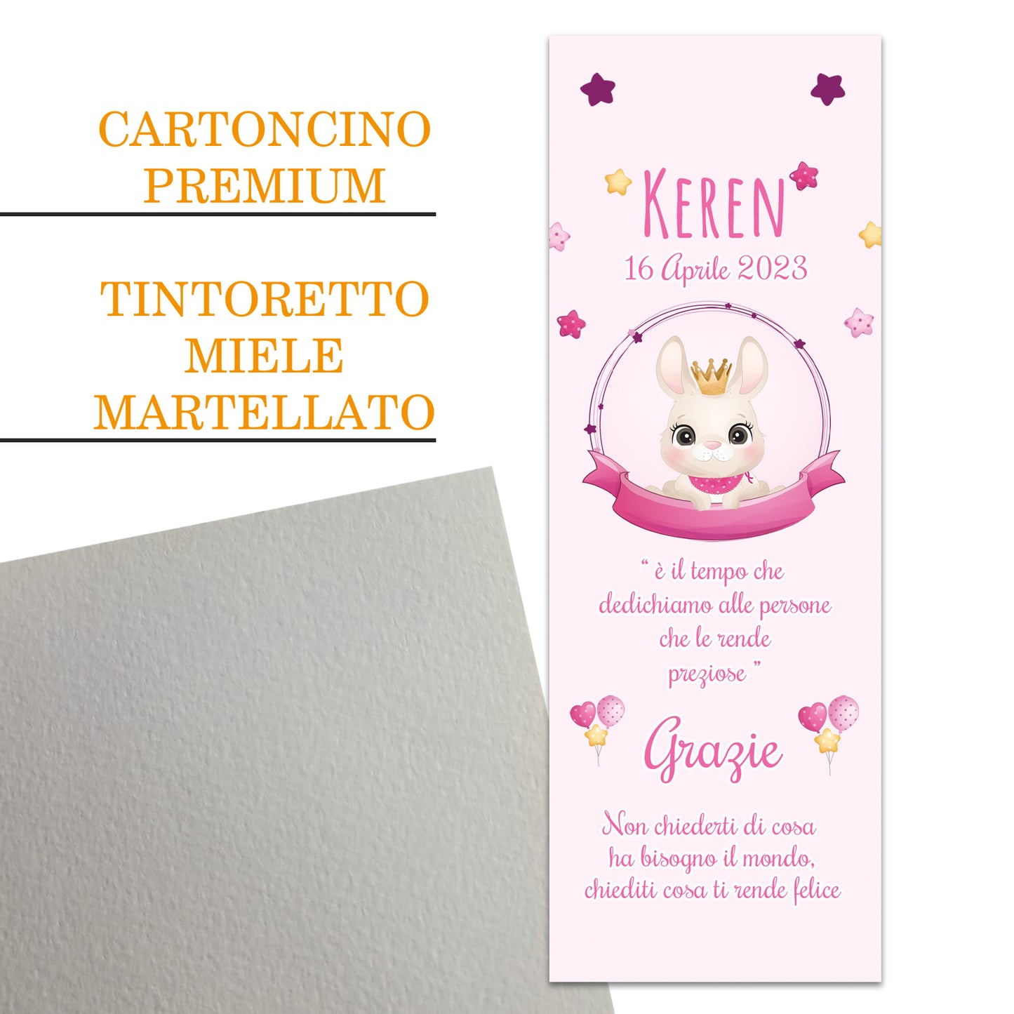 Segnaposto Battesimo Personalizzato in Cartoncino Martellato 15x5 | Bimba 54