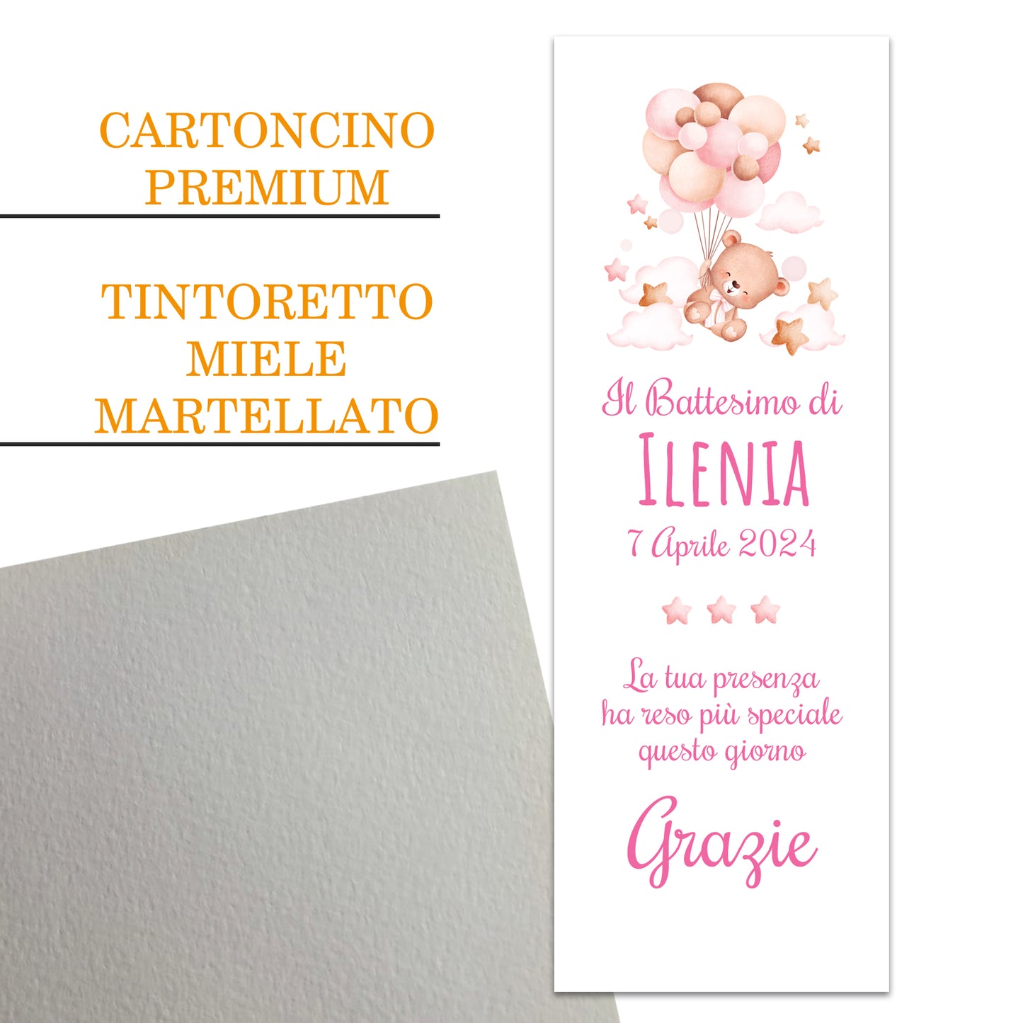 Segnaposto Battesimo Personalizzato in Cartoncino Martellato 15x5 | Bimba 40