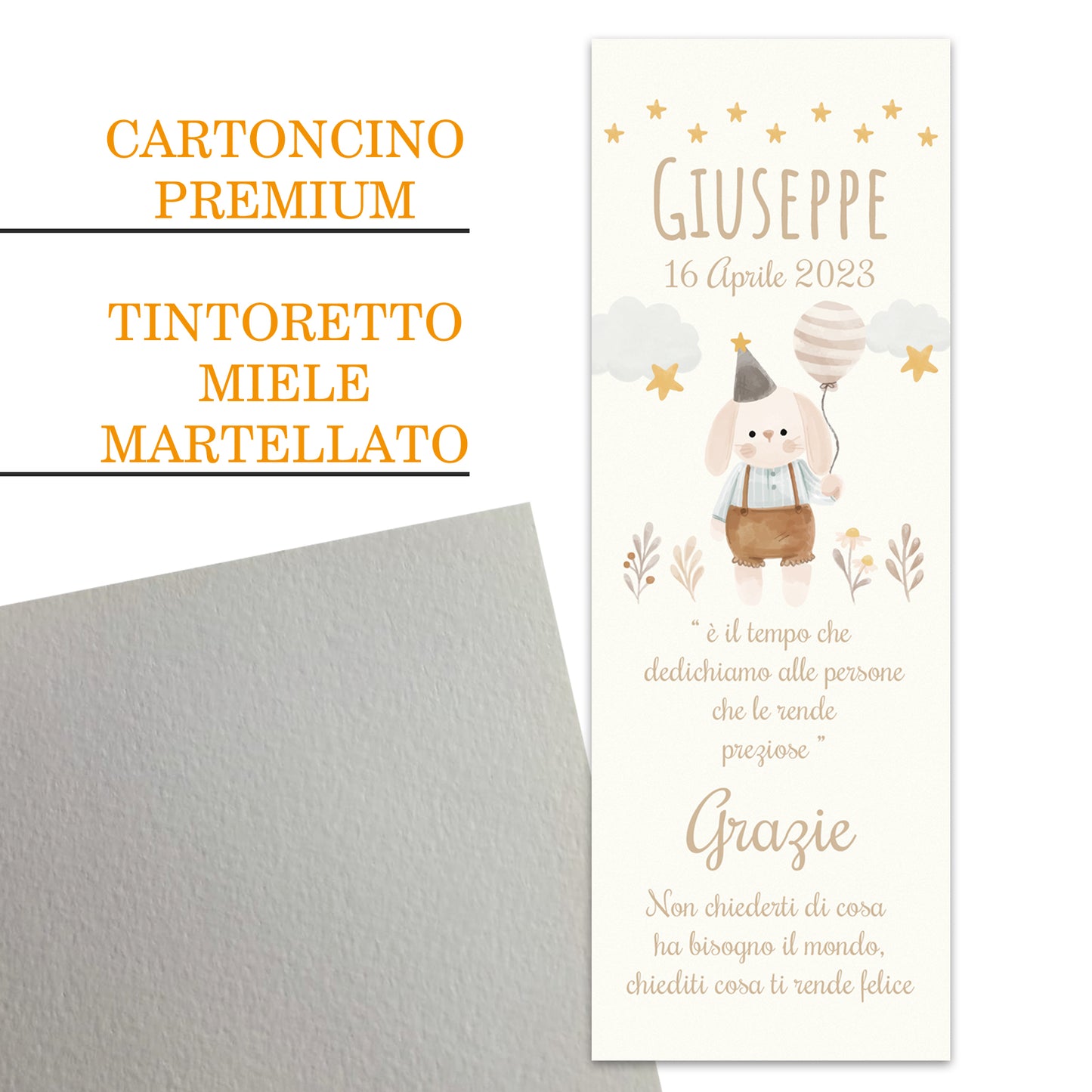Segnaposto Battesimo Personalizzato in Cartoncino Martellato 15x5 | Modello 44